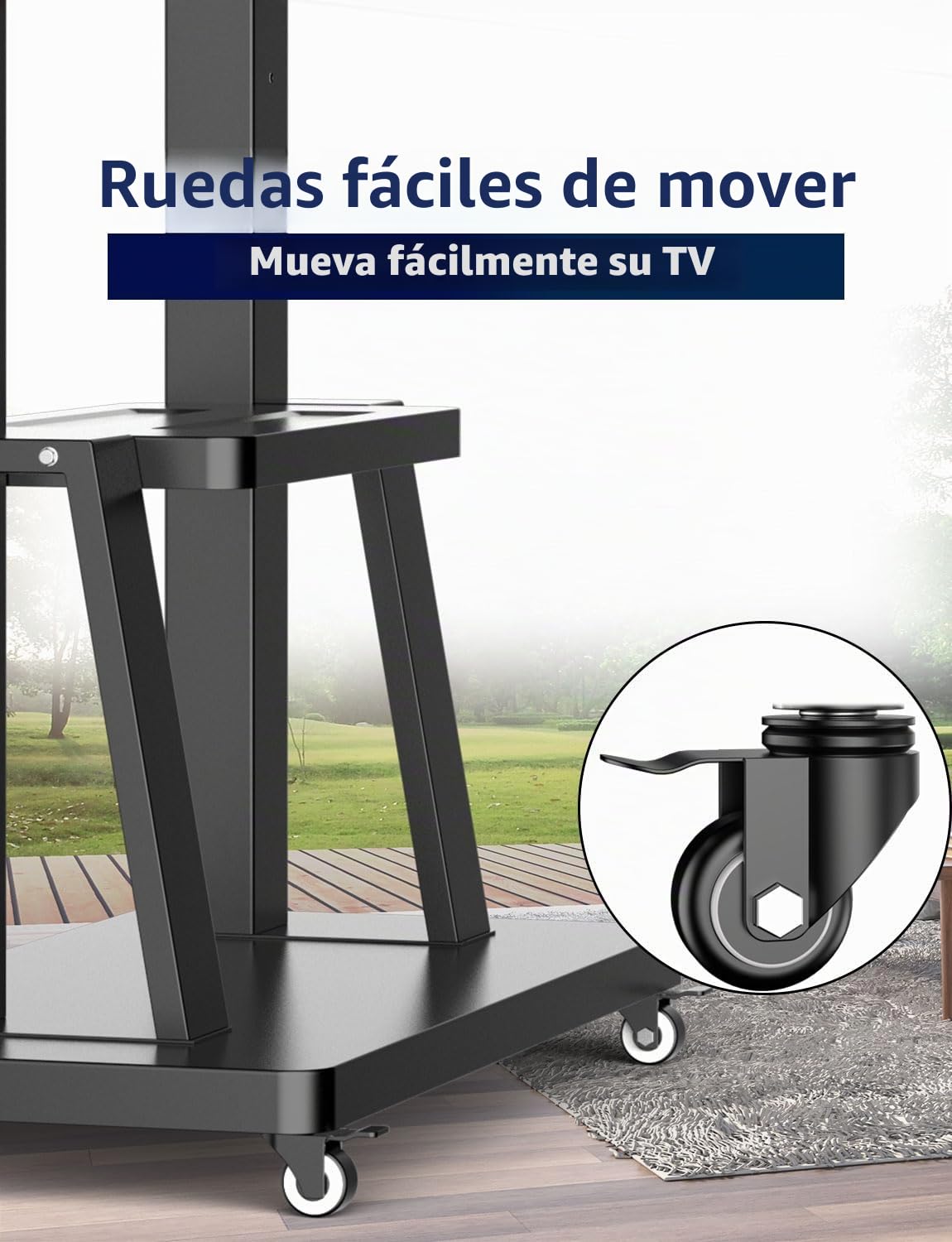 JXMSTWP - Soporte de TV con ruedas móviles para la mayoría de pantallas de 42 a 100 pulgadas, carrito de TV grande en altura ajustable con bandeja, VESA Max 900 x 600 mm, carga 80 kg, soporte para