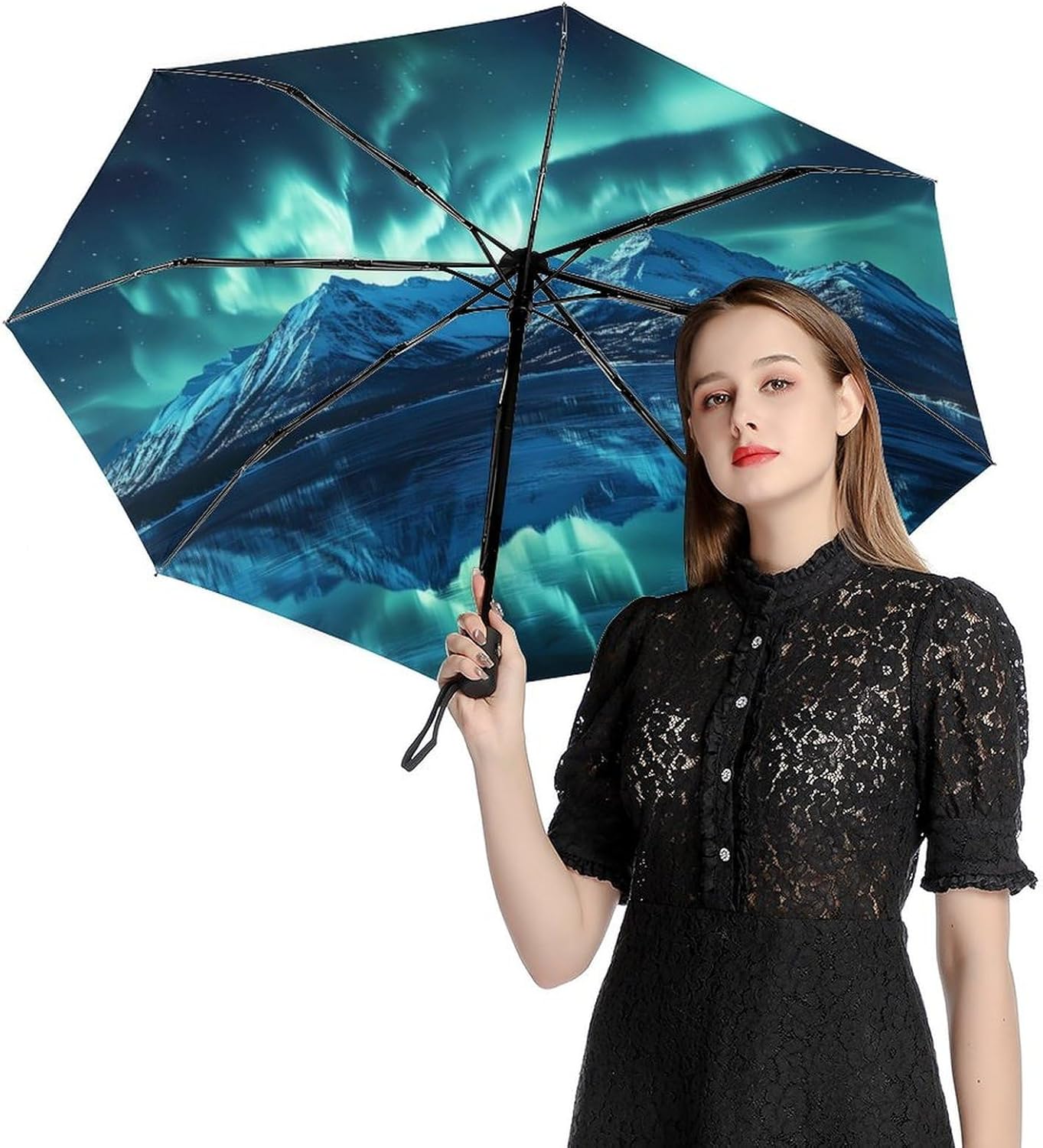 Aurora Lake Windproof Travel Umbrella Compact Portable Automatic Umbrella for Sun Rain
