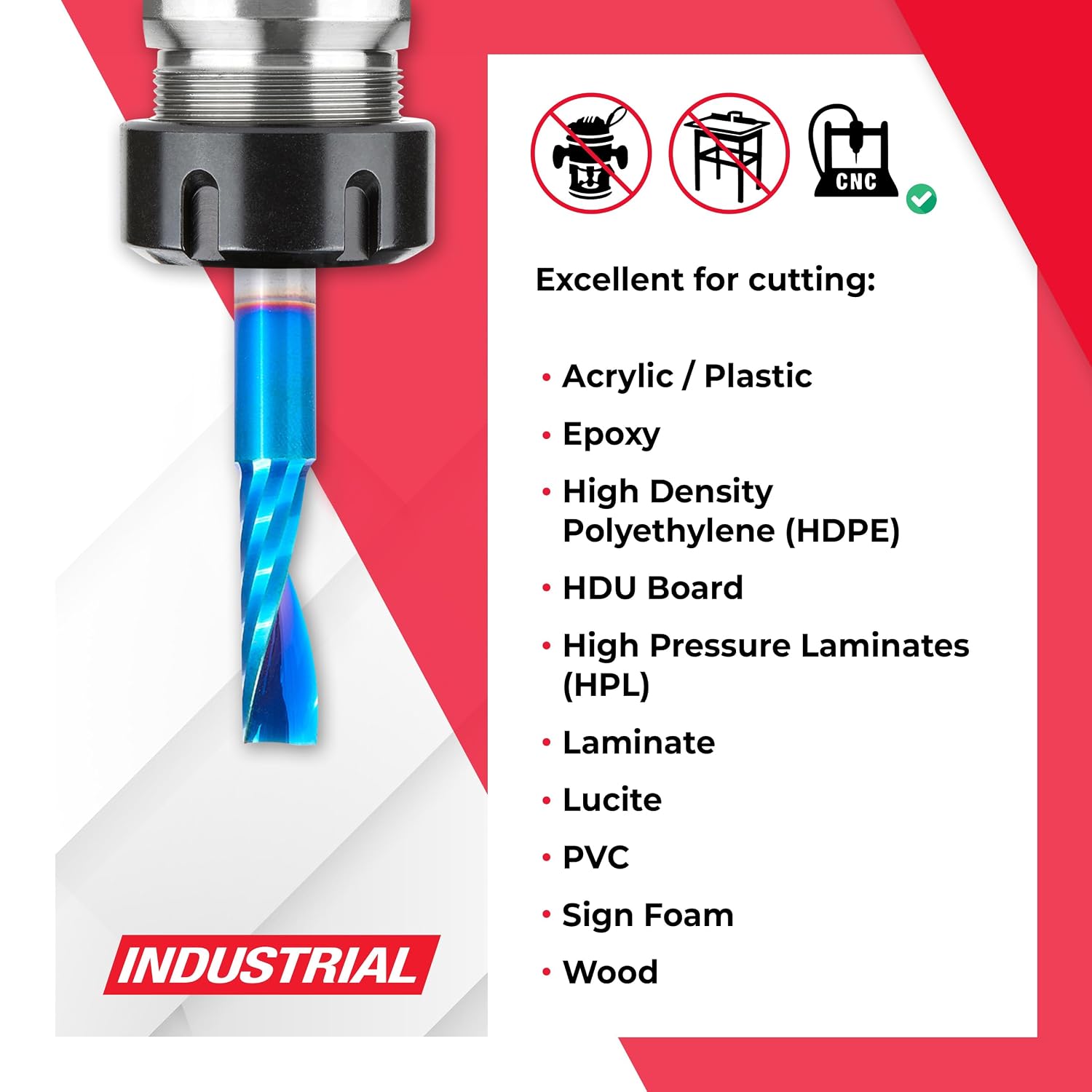 Amana Tool Spektra Coated Solid Carbide CNC Spiral Single O-Flute Router Bit, 57368-K, 3/8 D x 1-1/8 CH x 3/8 Shank x 3 Inch Long Up-Cut