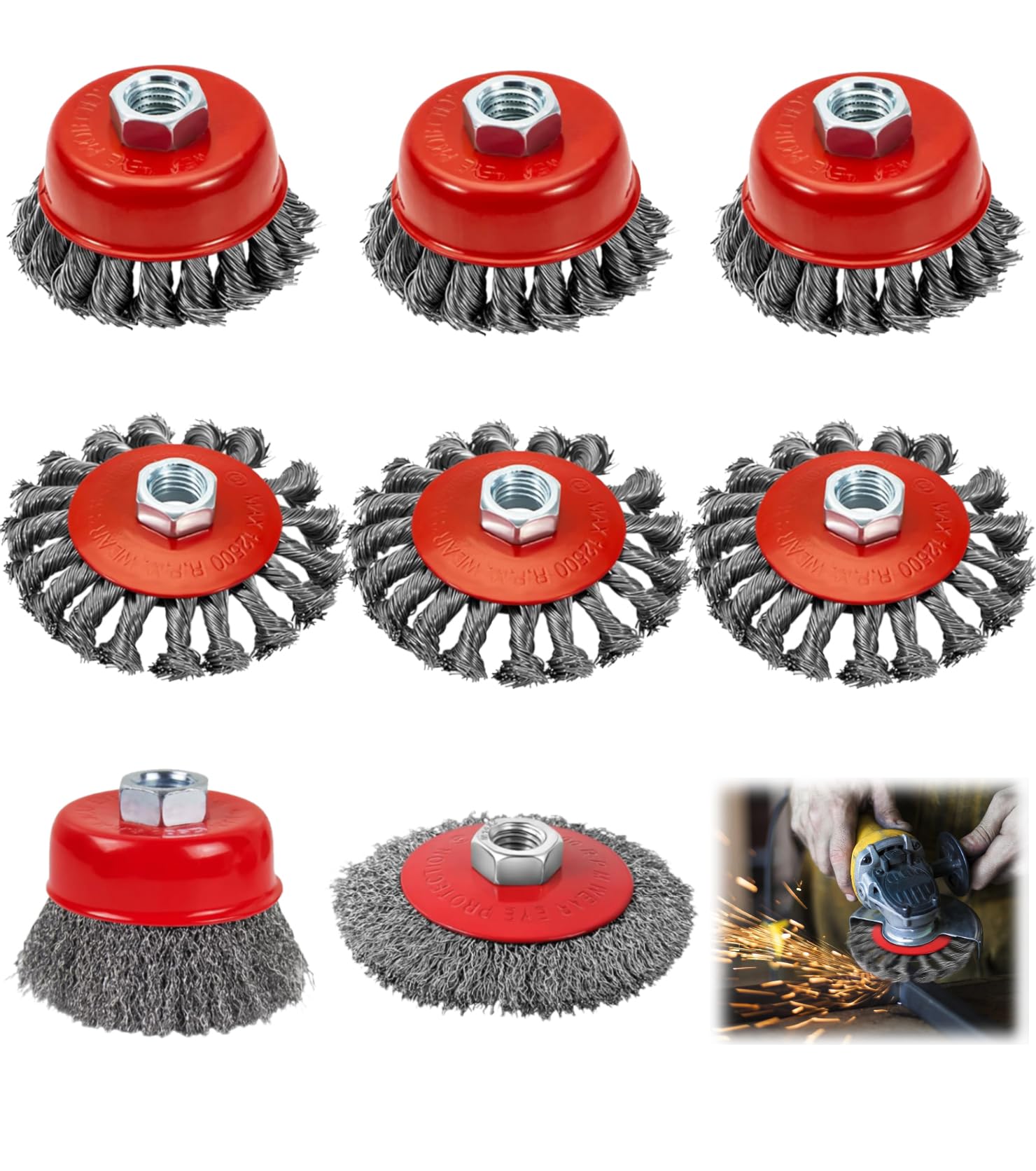 8pcs Wire Brush for Angle Grinder M14, Flexible Drill Wire Brush M14, Angle Grinder with Cup Brush M14, Diameter 80 mm and 120 mm, for Cleaning Oxidizing Polishing Sanding