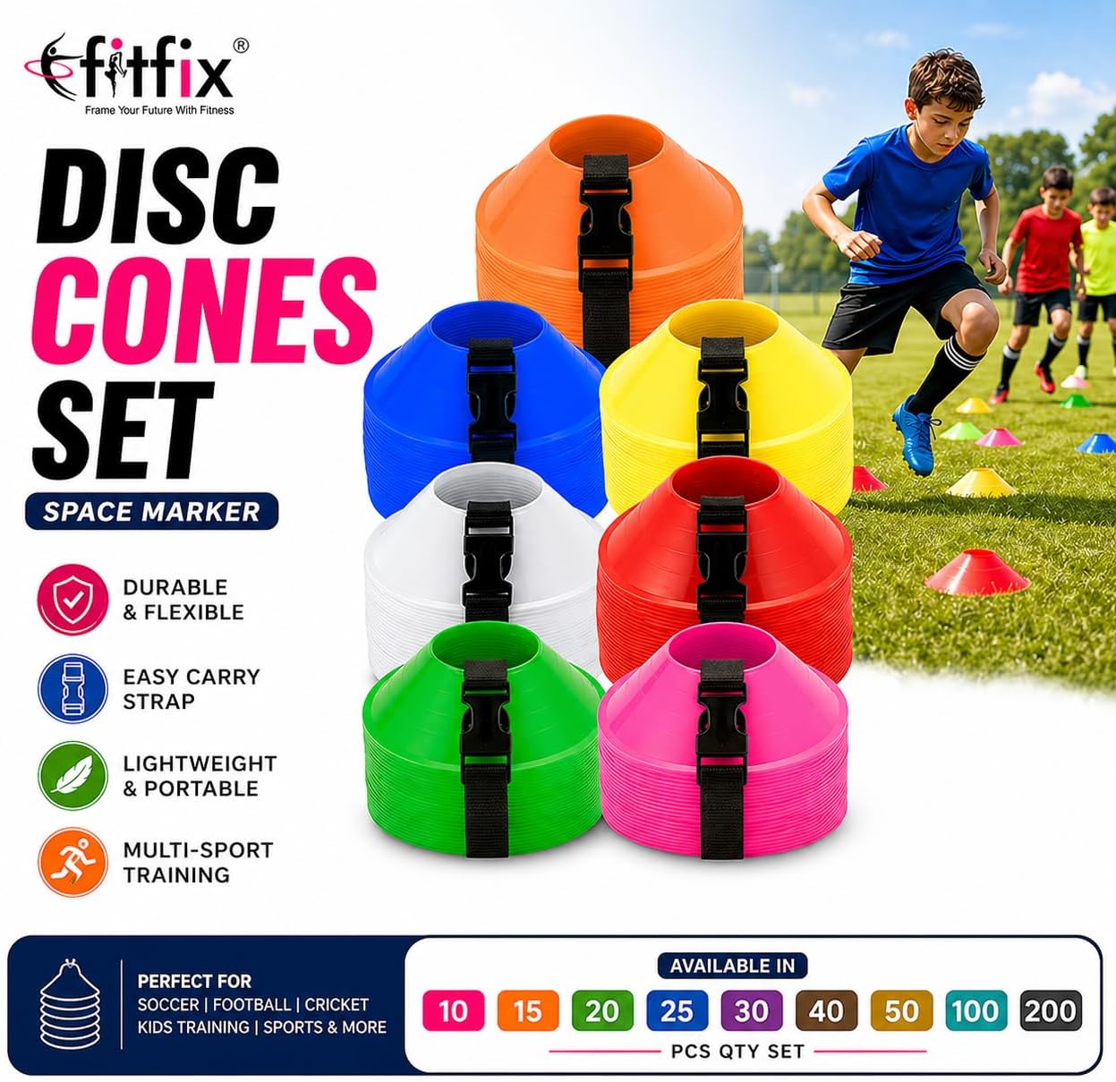 Fitfix Disc Cones Set |Space Marker| - Soccer Cones for Training, Football, Kids, Sports, Field Cone MarkersPro Disc Cones Set |Space Marker| - footbal field cone marker