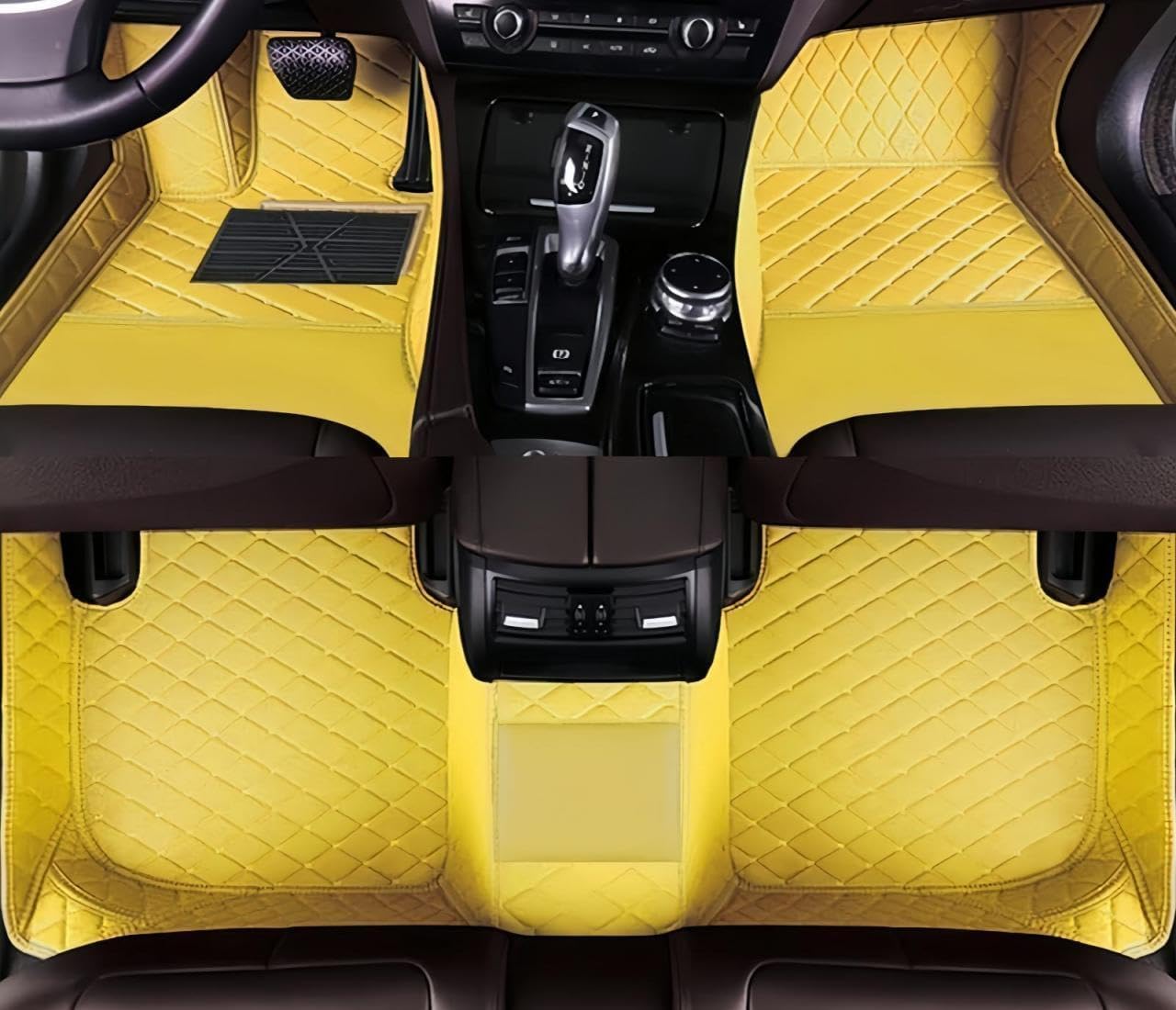 Custom Luxury Car Floor Mats Suitable for All Sedans, Sports Cars,SUV, Business Vehicles, Trucks, Waterproof and Anti Slip Fully Covered Leather Floor Mats (Yellow)
