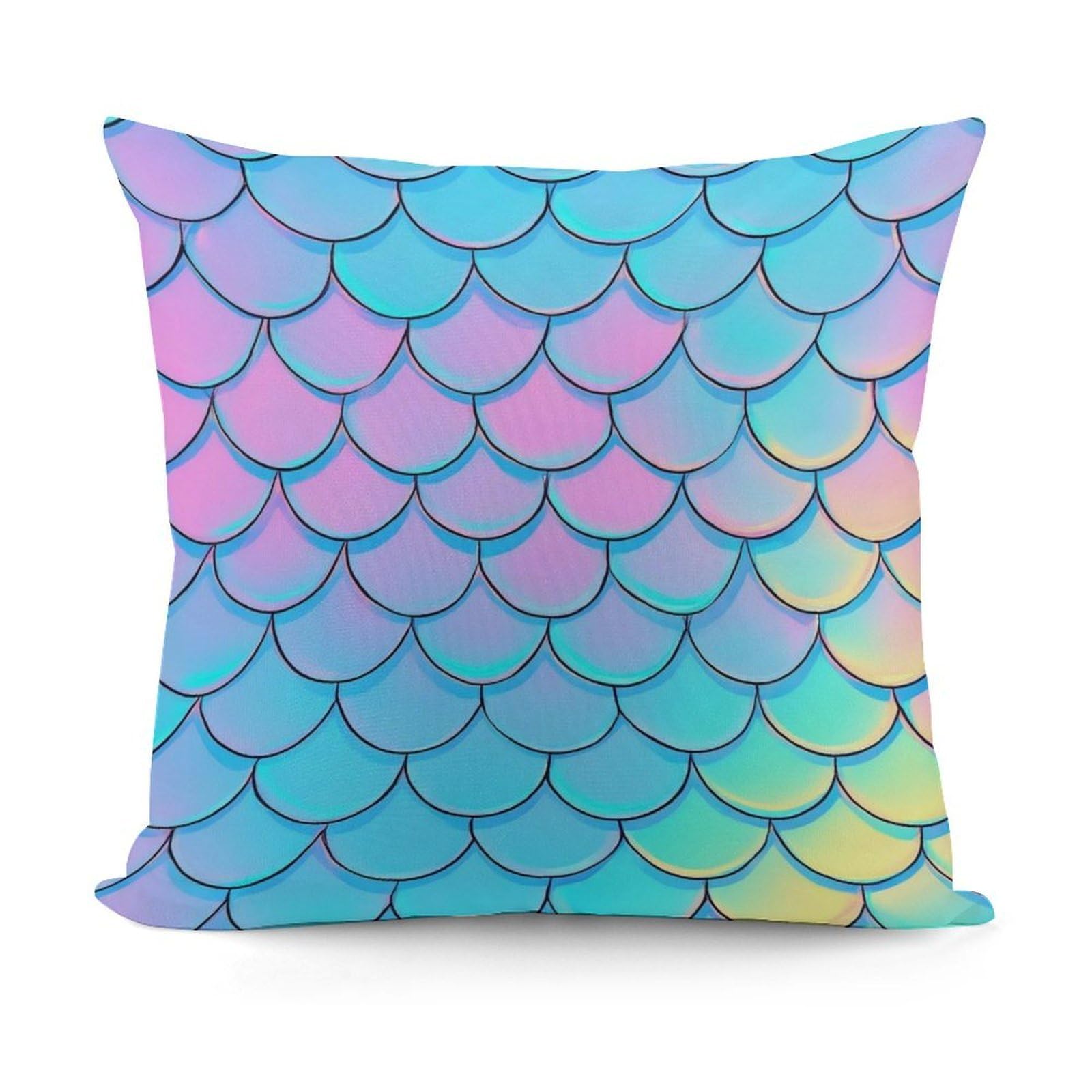 Smazdfxx Picture(383) Fashion Decorative Throw Pillow Covers Couch Cushion Case Soft Beautiful Mermaid Fish Scale Pillowcases For All Seasons