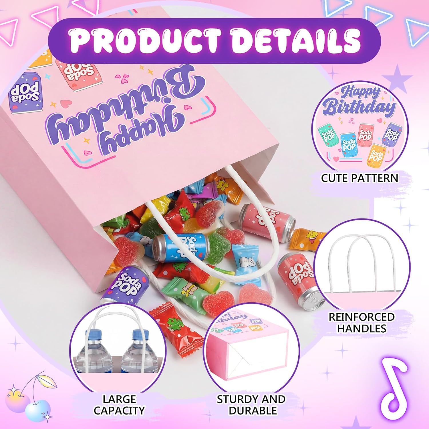 Epakh 24 Pcs Kpop Soda Pop Party Favor Gift Bags Kpop Themed Goodie Treat Bags Candy Pouch‌ with Handles for Birthday Party Supplies image 4