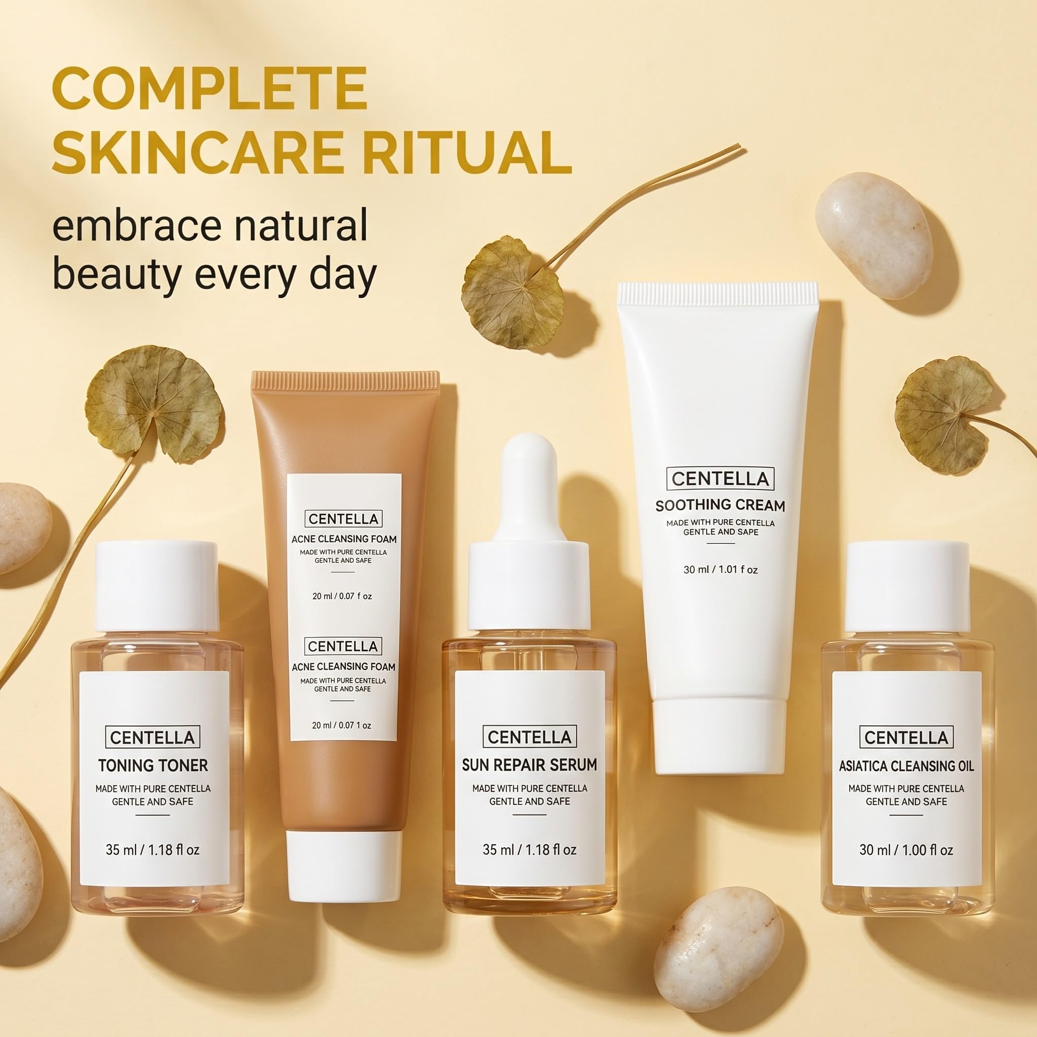 5 Pezzi Skincare,Centella Cleansing Oil + Siero Asiatica + Detergente Viso,Deep Cleansing Foam,Portatile Per Pelli Sensibili