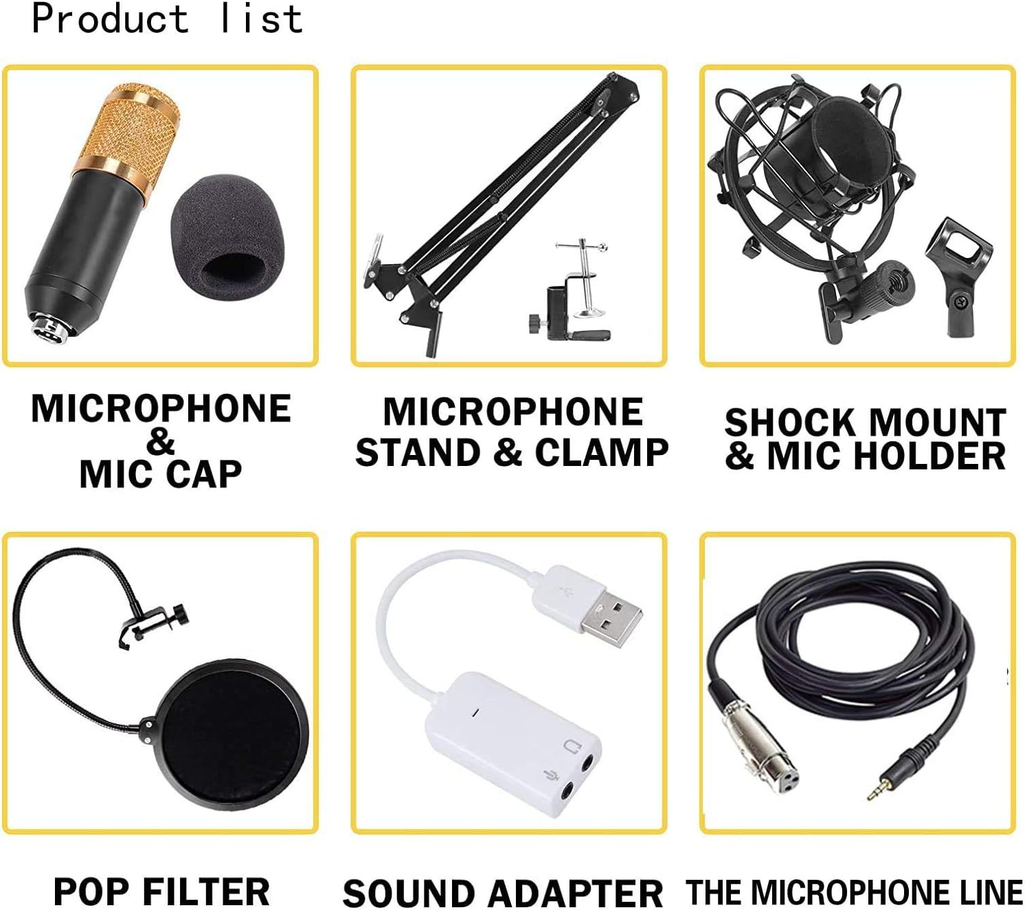 N-O Condenser Microphone Bundle, Professional Cardioid Studio Condenser Mic Include Adjustable Suspension Scissor Arm Stand, Shock Mount and Pop Filter, Studio Recording & Broadcasting