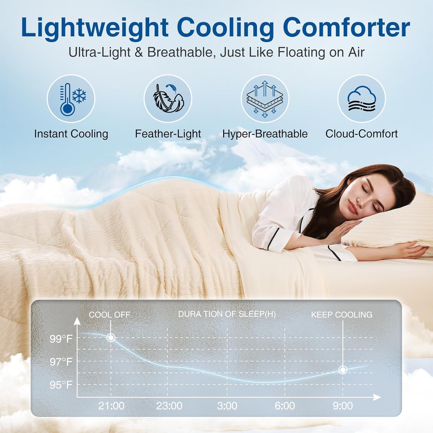 Cooling Comforter, King/Cali King - Reversible Lightweight Blanket for Hot Sleepers & Night Sweats, Breathable All-Season Bedding (108x90 Inch, Ivory)