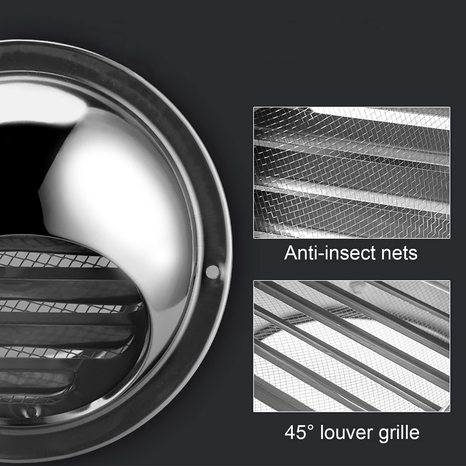 LIGUOYI Rond Grille De Ventilation en Acier Inoxydable 6" 7.5" 9.4" 11.4" Ventilation Hotte Murale Ronde, Ronde Bouches D'aération avec Filet, Prévenir Les Vents Contraires Et La Pluie