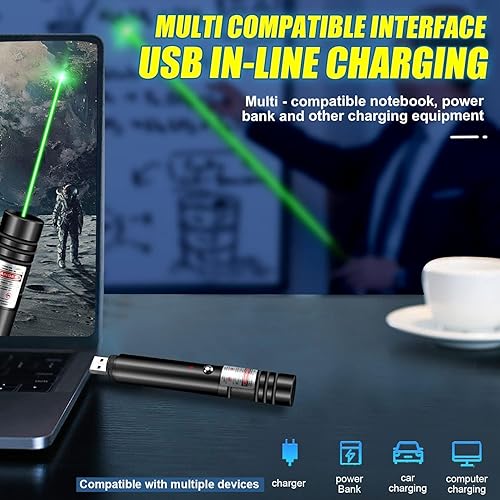 Miniatura 4 de Puntero láser de largo alcance 10000 pies de haz visible, puntero láser verde recargable USB de alta potencia para presentaciones