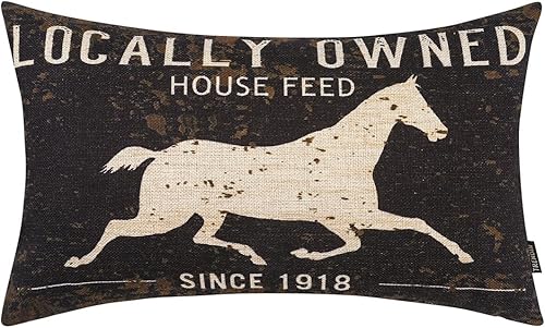 TRENDIN Funda de almohada decorativa de caballo de 12 x 20 pulgadas para sofá, decoración de caballo, funda de cojín de lino lumbar para sofá,