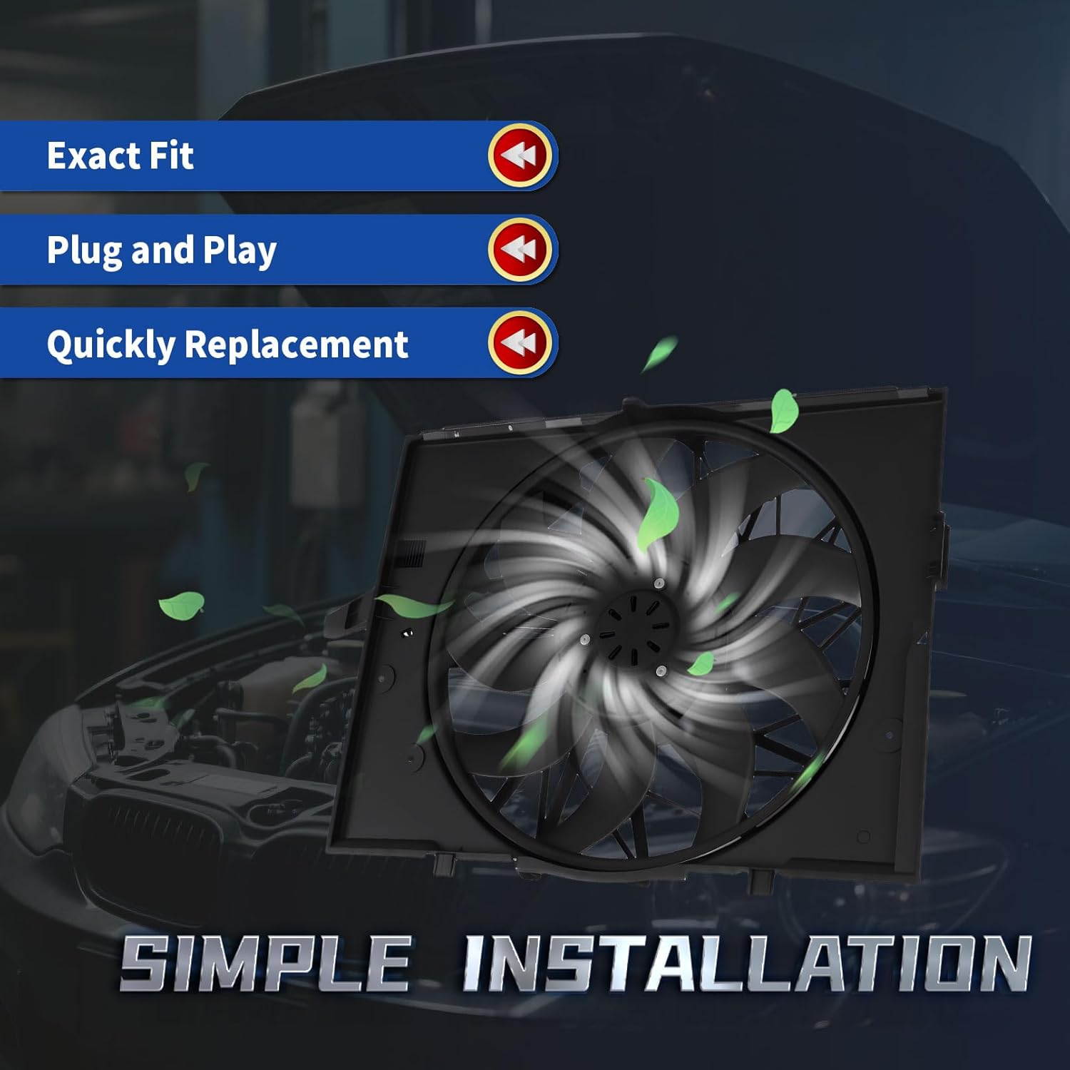 17427543282 Engine Radiator Cooling Fan Assembly Compaible with 525i 528i 530i 545i 645Ci 750i 750Li 2004-2010 3.0L 4.4L 4.8L Replace 17427514181 621-211