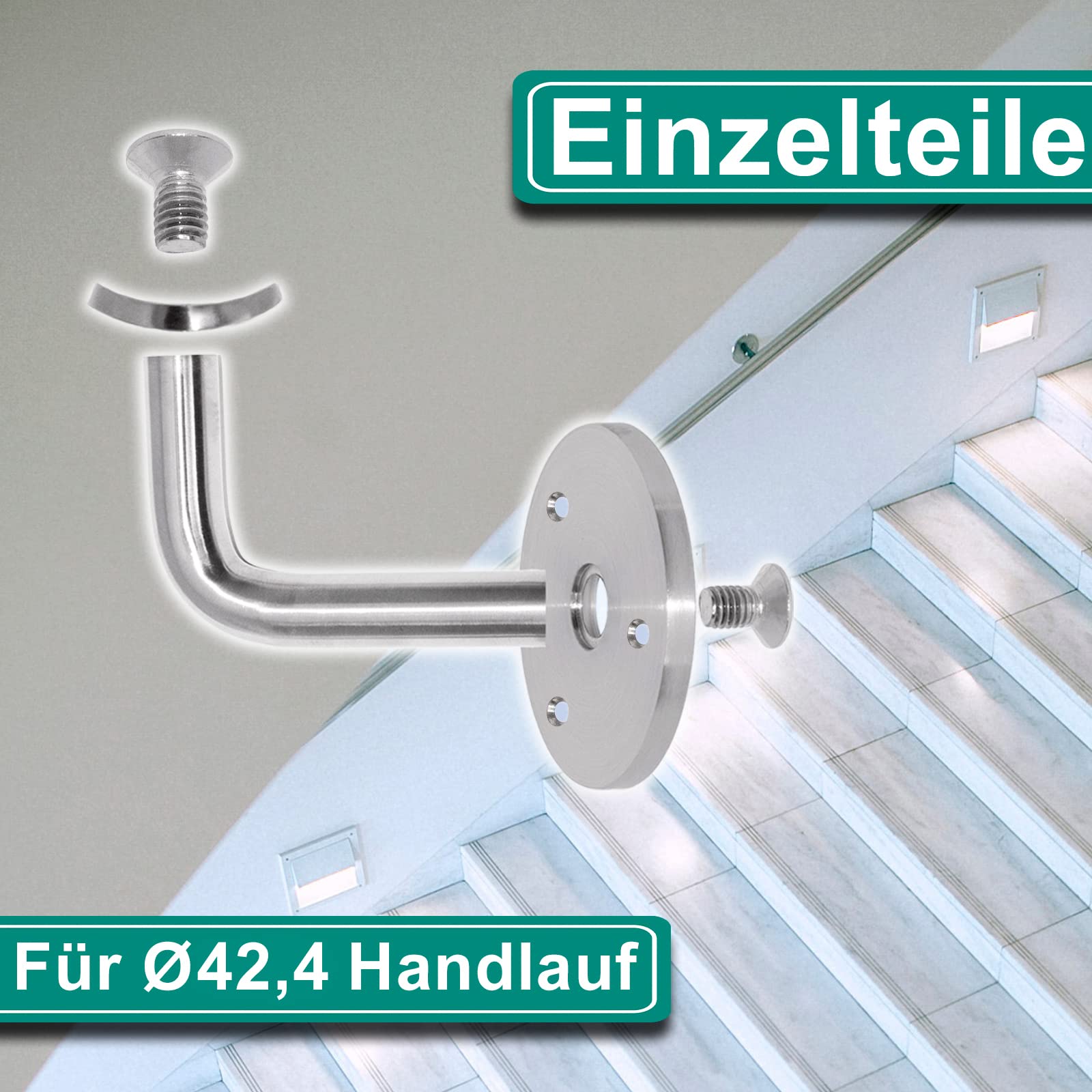 Supporto per corrimano, supporto da parete, in acciaio inox, 33,7 mm, 3 fori x 2 pezzi
