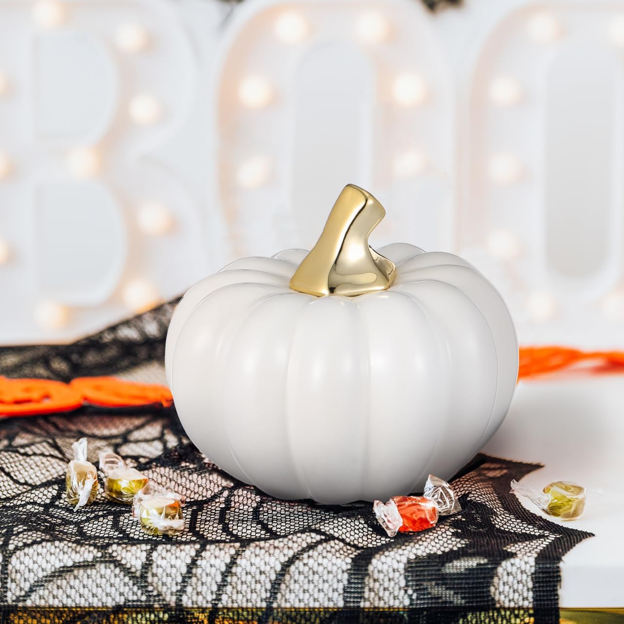 Yardwe Ceramic Pumpkin Ornaments - White Halloween Table Decorations Miniature Pumpkin Decor for Home and Office Perfect for Fall and Thanksgiving