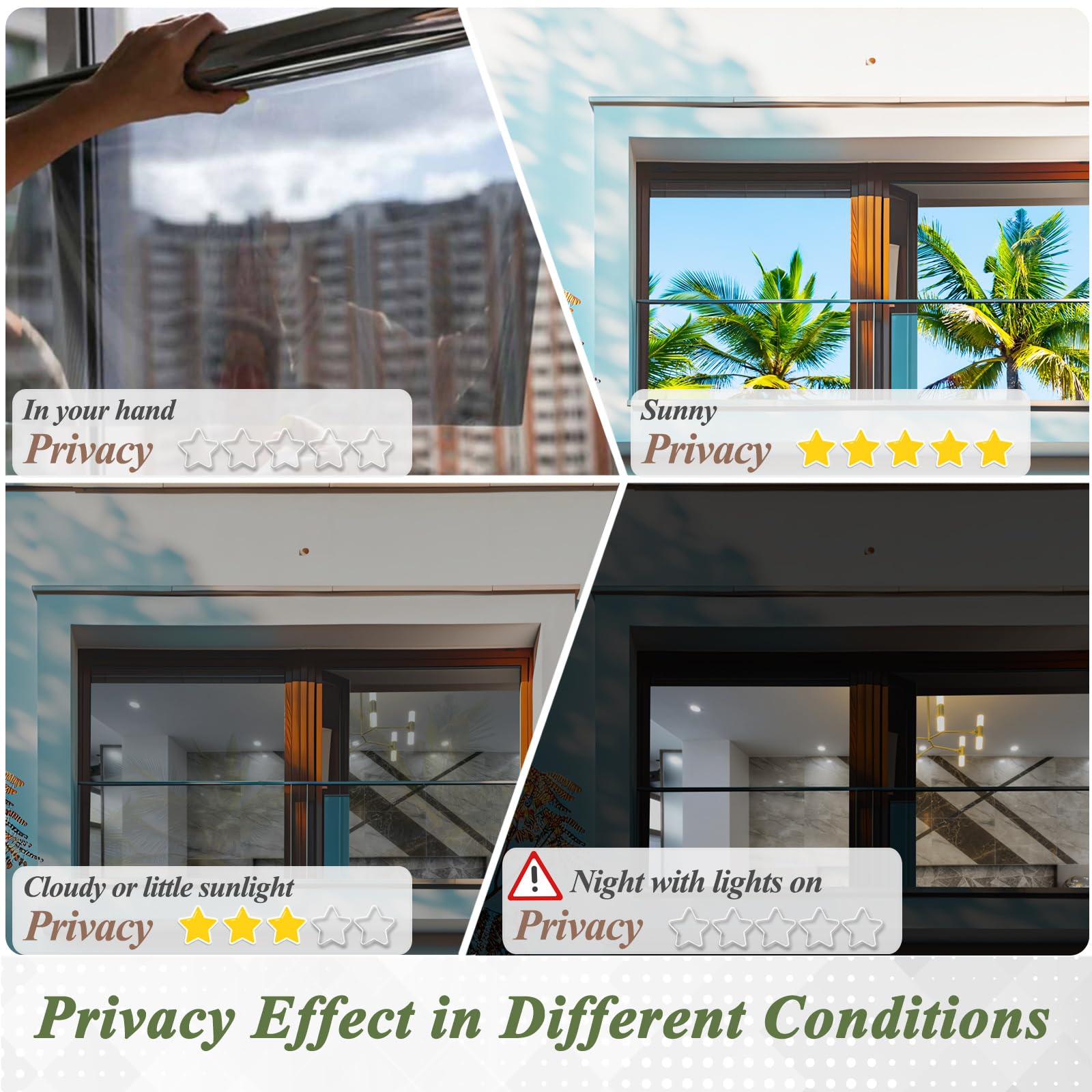 HONLONE Window Film Privacy Film For Glass Windows One Way Reflective Window Film Anti Glare Mirror Film For Window Tint Film Sun Blocker UV Film Black Silver For Home Office - Image 2