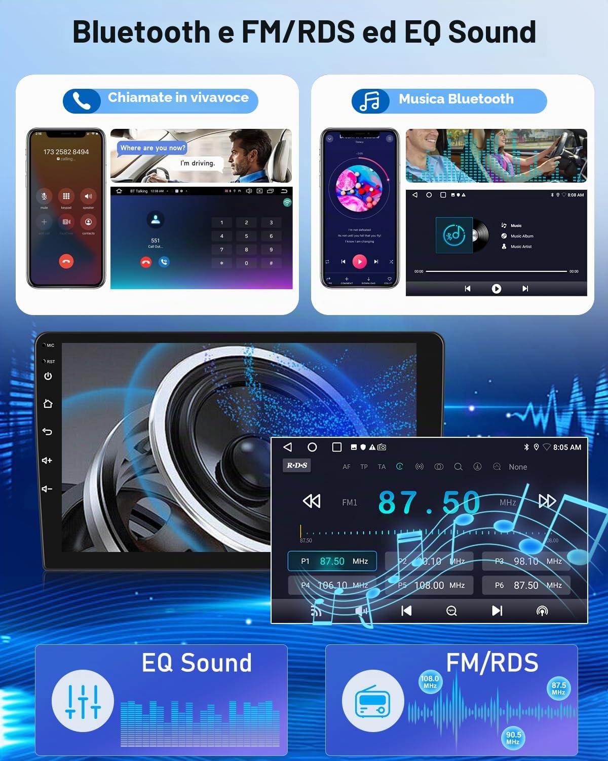 NHOPEEW Autoradio Android 2G+64G per Citroën C4 II / DS4 / DS4 Crossback 2012-2018, touchscreen da 9", CarPlay Android Auto, WiFi GPS FM RDS, schermo diviso, SWC, telecamera posteriore AHD