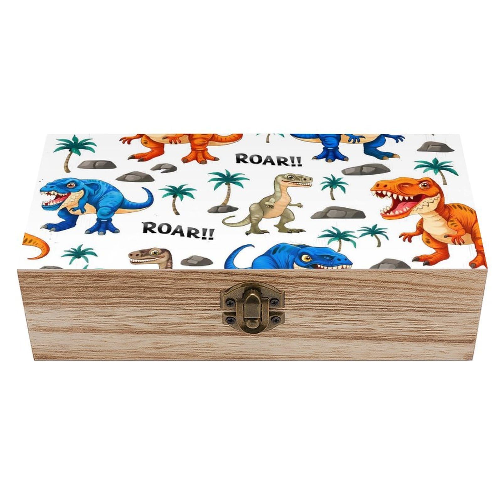 HLBSDM Colorful Dinosaur Roar Pattern Wooden Storage Box