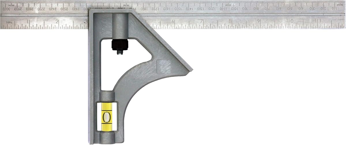 Johnson Level & Tool 415EM Structo-Cast cuadrado combinado en pulgadas/métrico, 12", plateado, 1 cuadrado