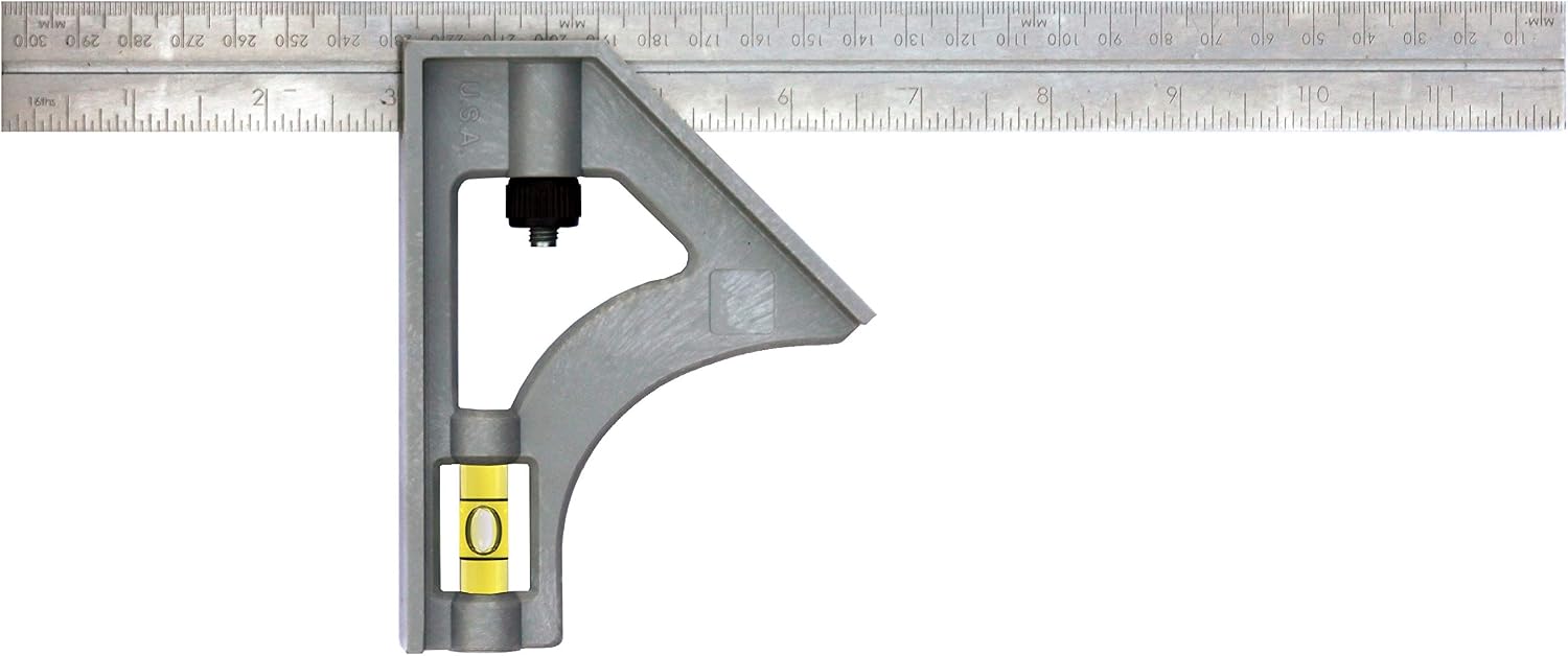 Johnson Level & Tool 415EM Structo-Cast Inch/Metric Combination Square, 12", Silver, 1 Square