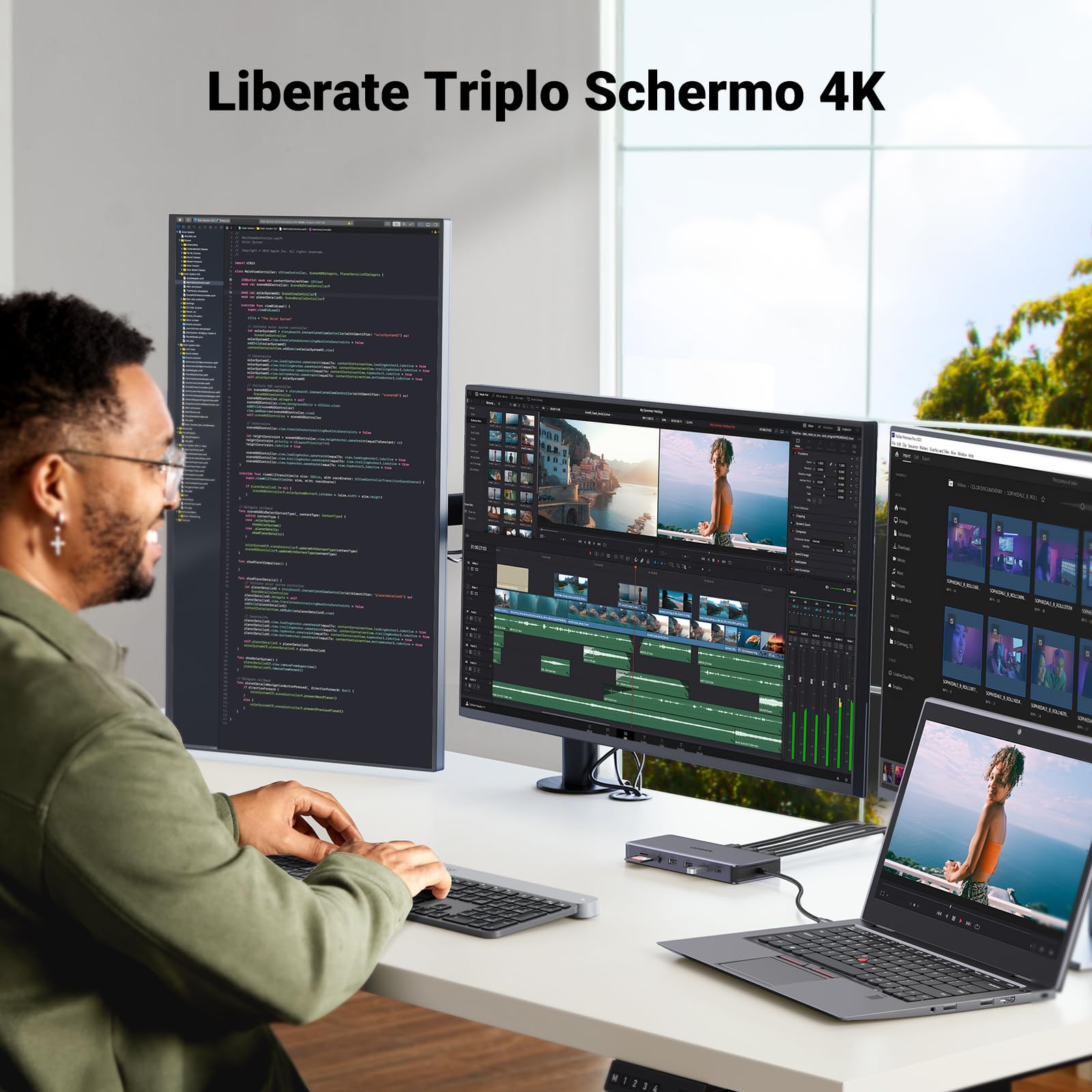 UGREEN Revodok Pro 313 Docking Station Triple Display, 13-in-1 USB C Dock con doppia HDMI, DP, 10 Gbps USB-C e USB-A Data Port, 100W PD, Ethernet, SD/TF, 3.5mm Audio per XPS, Thinkpad e altro