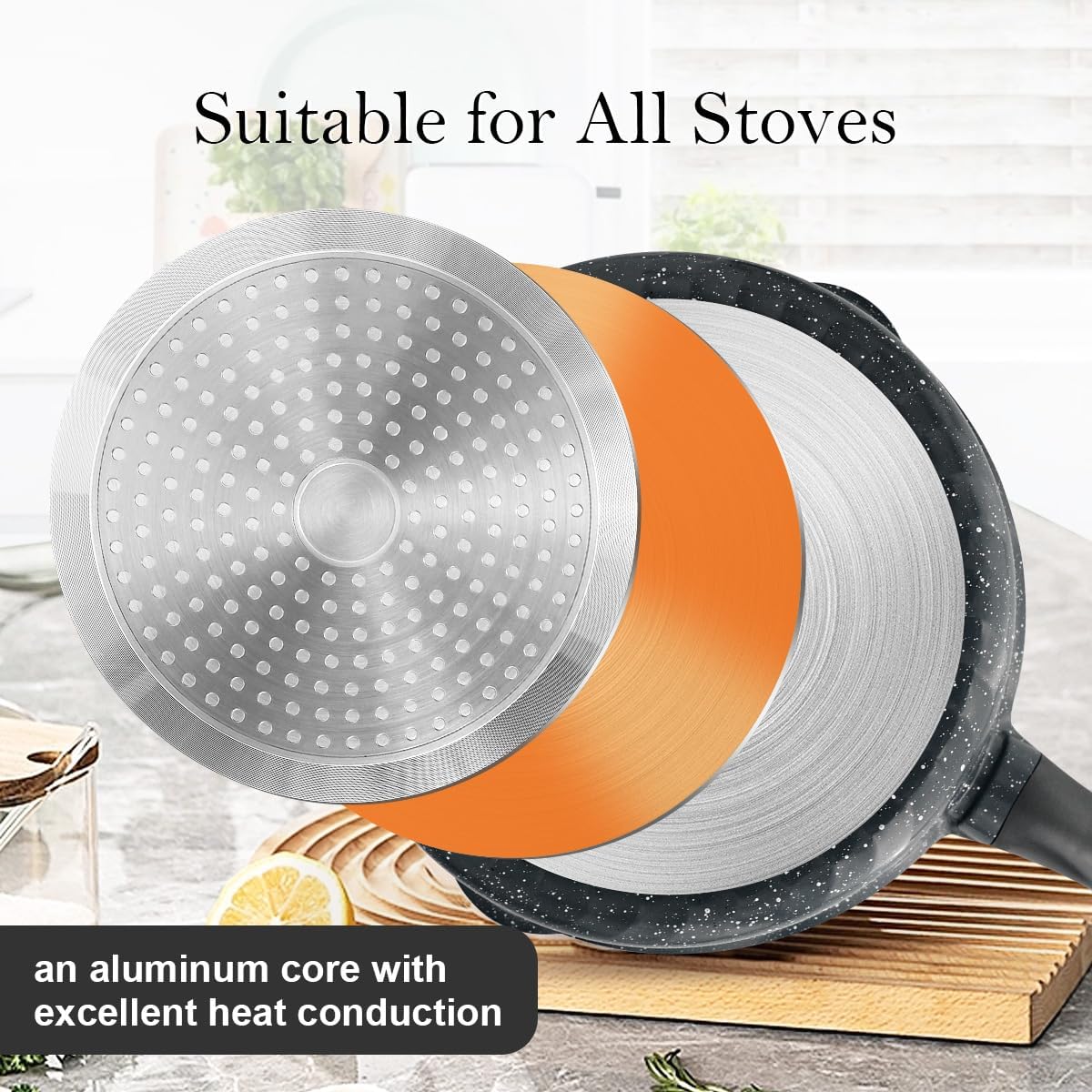 12-Inch Non Stick Frying Pan with Steamer, 5 QT Deep Saute Pan with Lid, Vegetable Steamer Cookware for Cooking, Detachable Handle, Compatible with All Stoves, Oven Safe, PFOA Free, Black