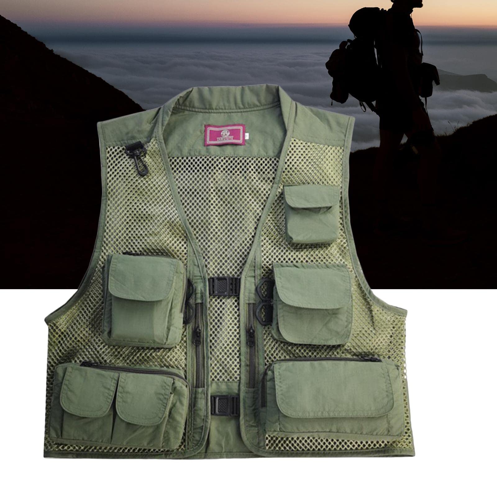 Gilet da Pesca da Uomo Leggero E Traspirante con Poliestere Idrorepellente, Schienale Removibile, Pieghevole, Ampio Spazio per Riporre Oggetti