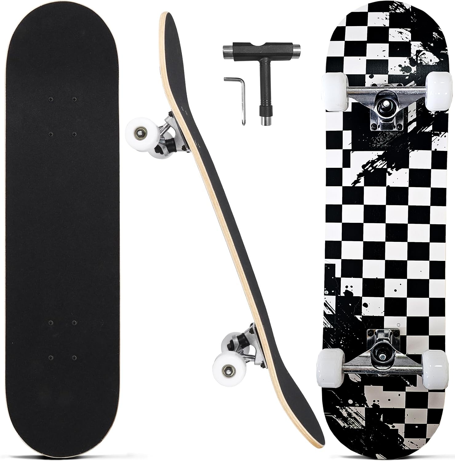 Skateboards for Beginners Adults Youths Teens Kids Girls Boys 31 Inch Pro Complete Skate Boards 7 Layer Canadian Maple Double Kick Concave Longboards