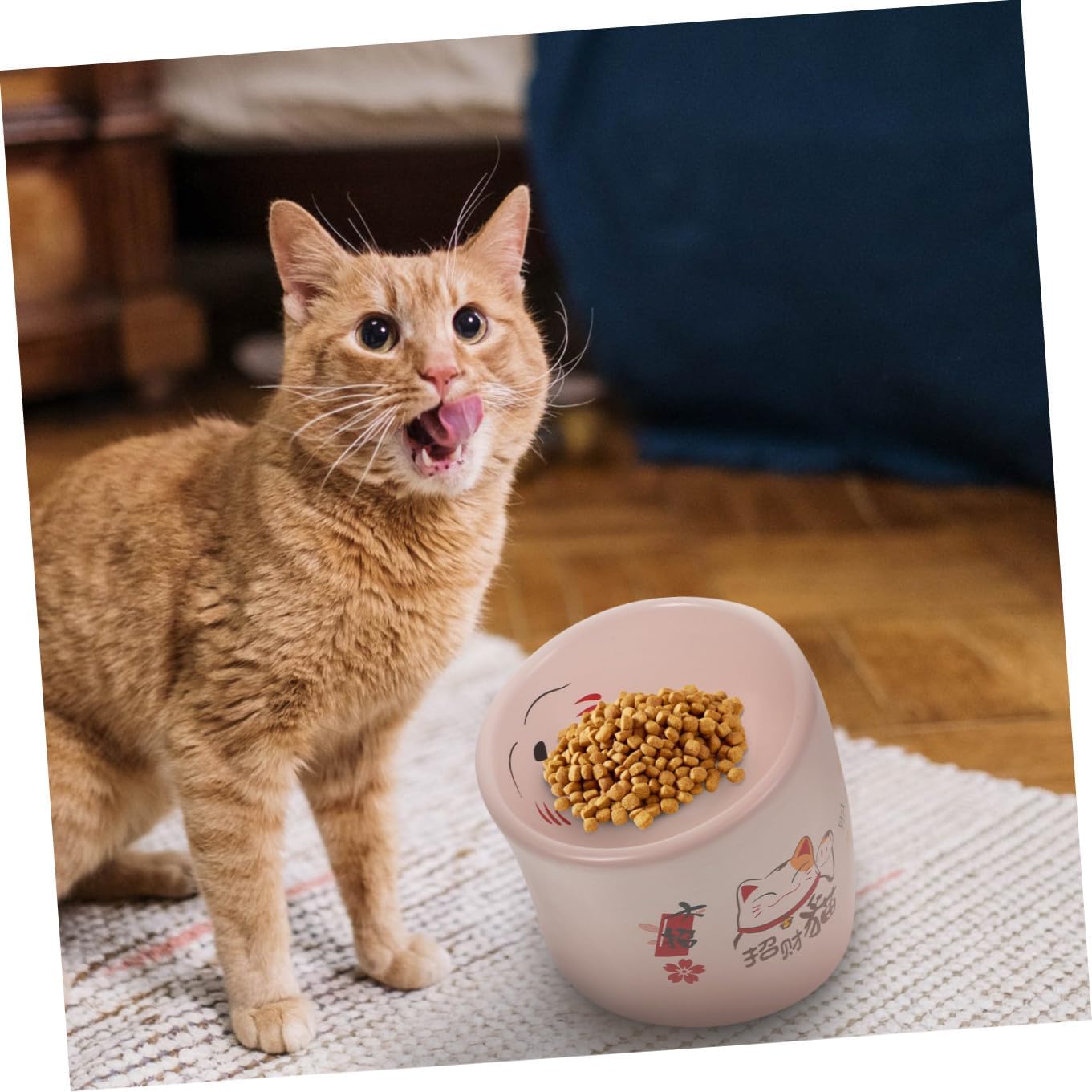PRETYZOOM Ceramic Anti-Overturn Cat Bowl with Raised Stand, Pink Pet Food Dish with Neck Protection, Stable Puppy and Cat Feeder for Indoor Feeding