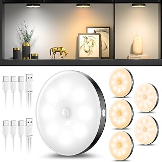 6 unidades de luz nocturna negra con detector de movimiento, luz LED recargable por USB, iluminación de armario, detector de movimiento interior para iluminación de escaleras, dormitorio, cocina