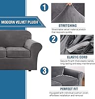 Vista 3 de H.VERSAILTEX - Funda elástica de terciopelo para silla, funda para sofá, funda protectora para muebles, funda suave con base elástica, 2 piezas