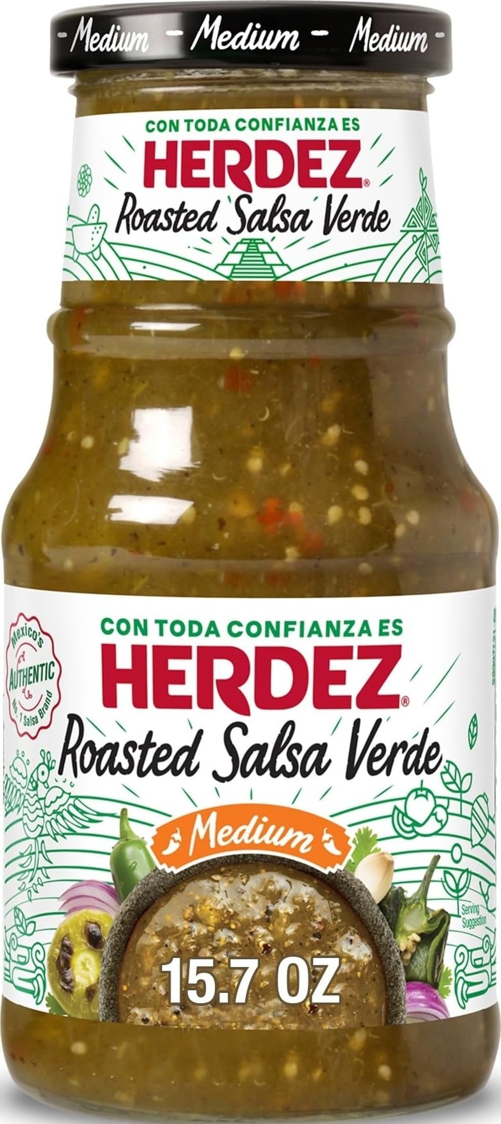 Roasted Salsa Verde, Medium, 24 oz Jarโ Fire-Roasted Green Salsa for Bold Flavor | Fire-Roasted Green Salsa for Bold Flavor