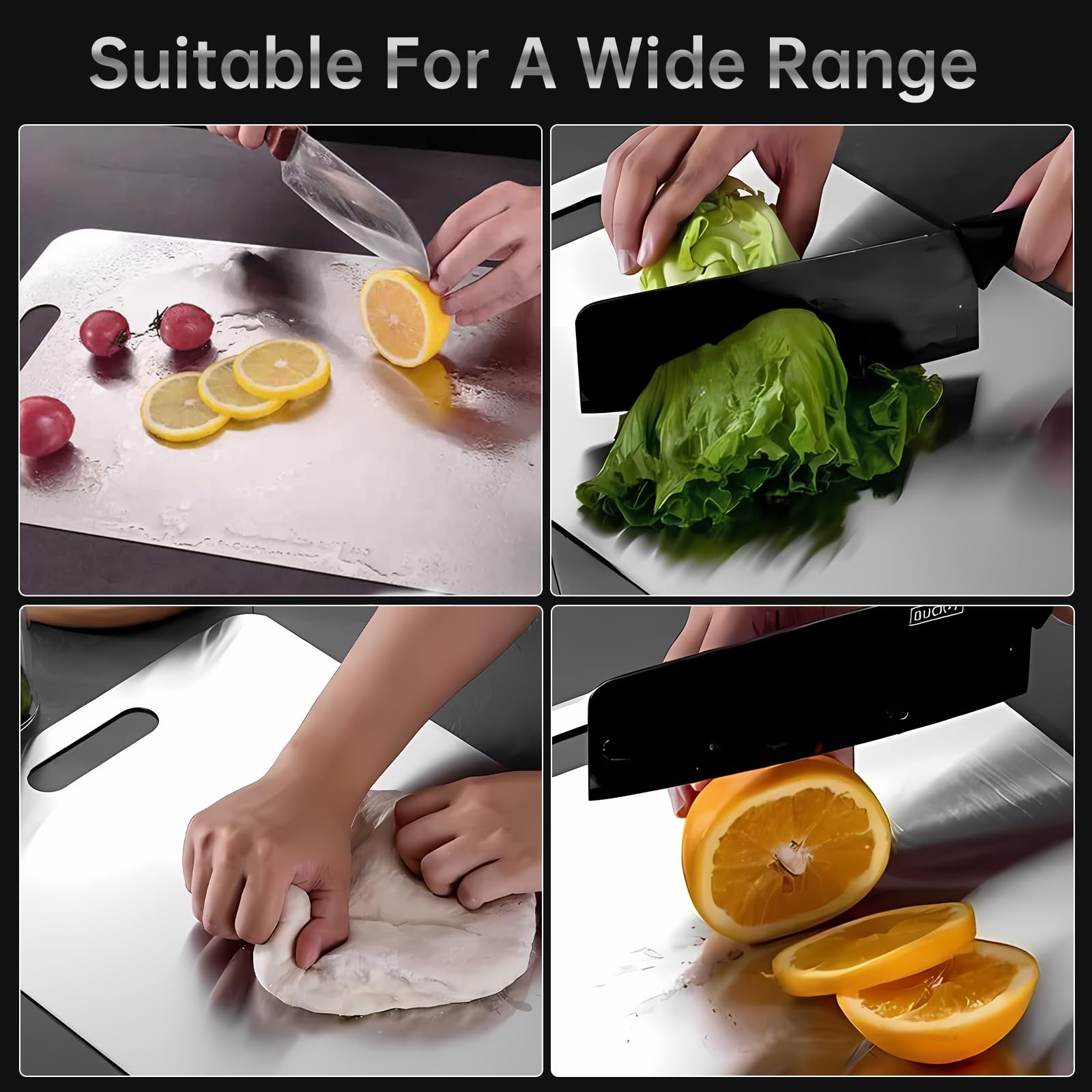 3 Piezas Tabla de Cortar de Acero Inoxidable, Grado Alimenticio de Doble Cara Tabla Cortar Titanio para Cocina, Multifunción Titanium Cutting Board para Carne,Verduras,Frutas