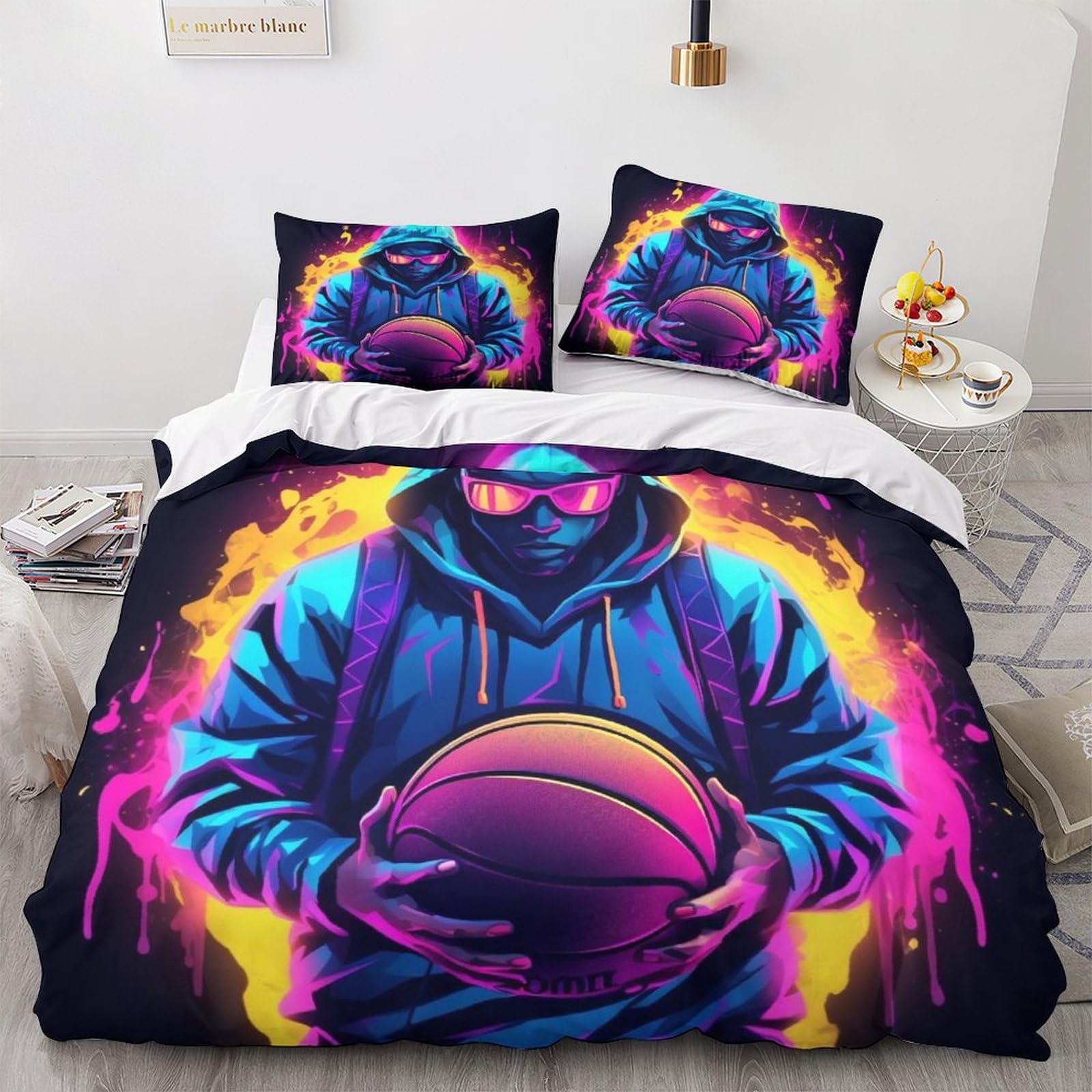 OPSREY Basketball Luxe Comforter Cover Hidden Zipper Duvet Cover Set with Pillowcases Bedding Set Soft Microfiber Athletics Quilt Cover Set Various Sizes for Kids Adults Double（200x200cm）