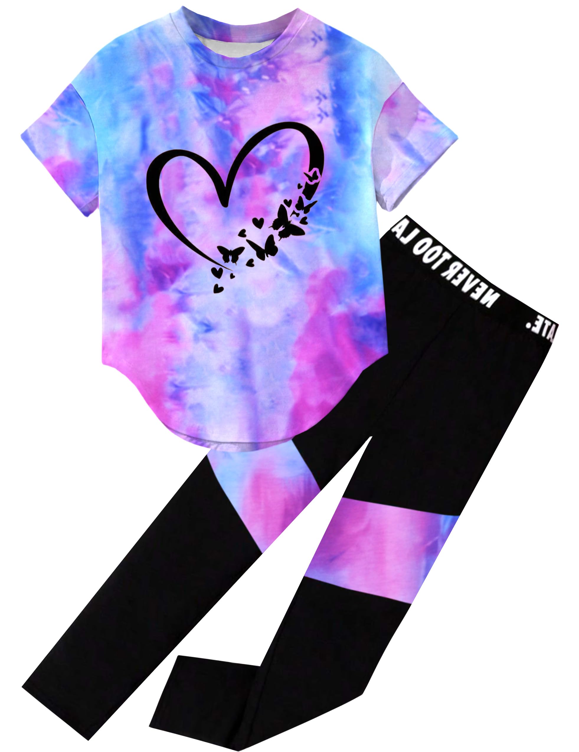 Girls 2 Piece Outfits Tie Dye Clothes Leggings Pants Set 4-13Y
