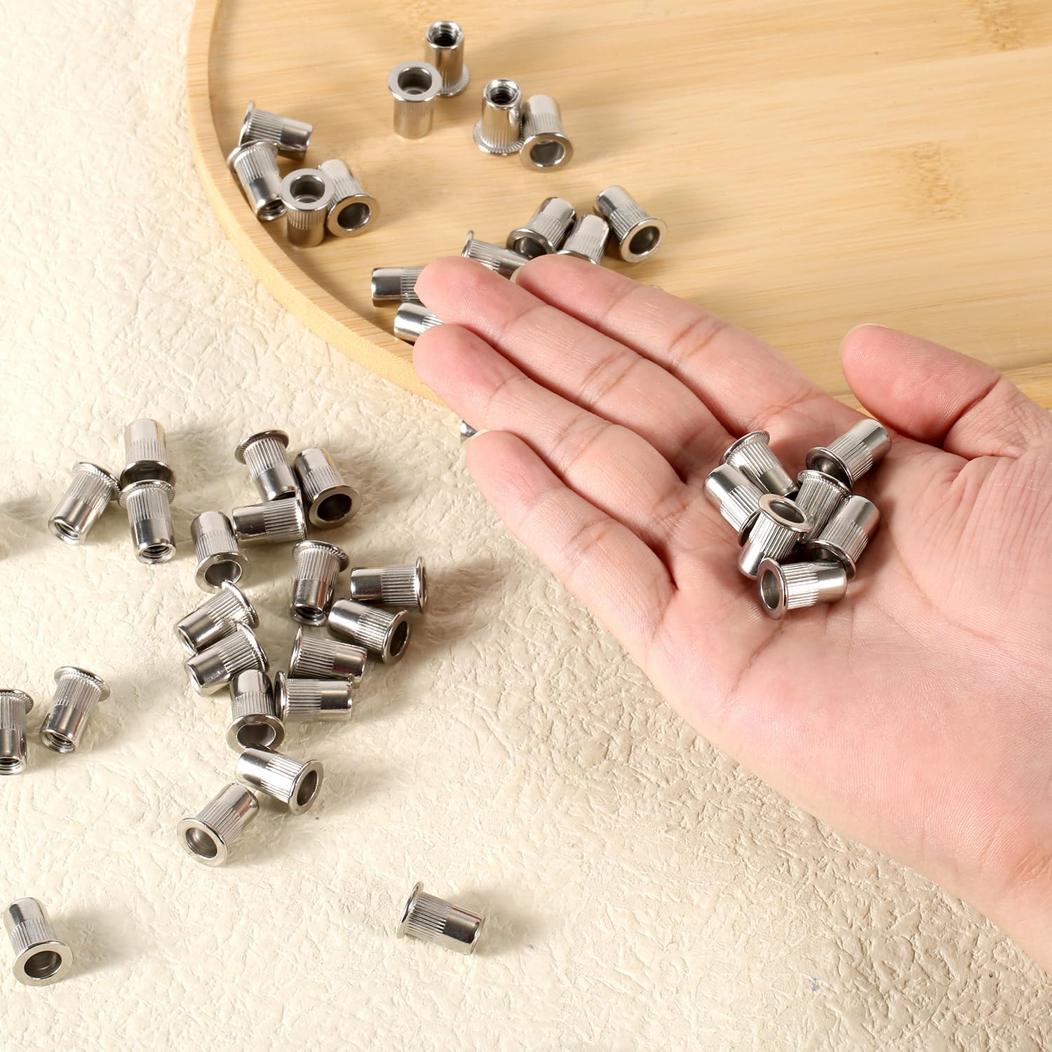 50pcs 1/4-20Rivet Nuts, Stainless Steel Insert Nut Nut Insert Assortment Clinching Pressure Rivet Nut for Automotive Electrical and Industrial Products