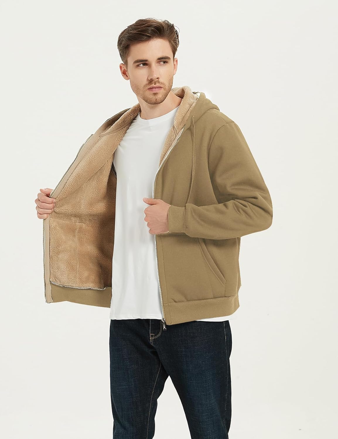 Flygo Men's Sherpa Hoodie Jacket Fleece Lined Zip Up Warm Hoodies Sweatshirt Winter Zipper Sweater Hooded Coat - Image 4