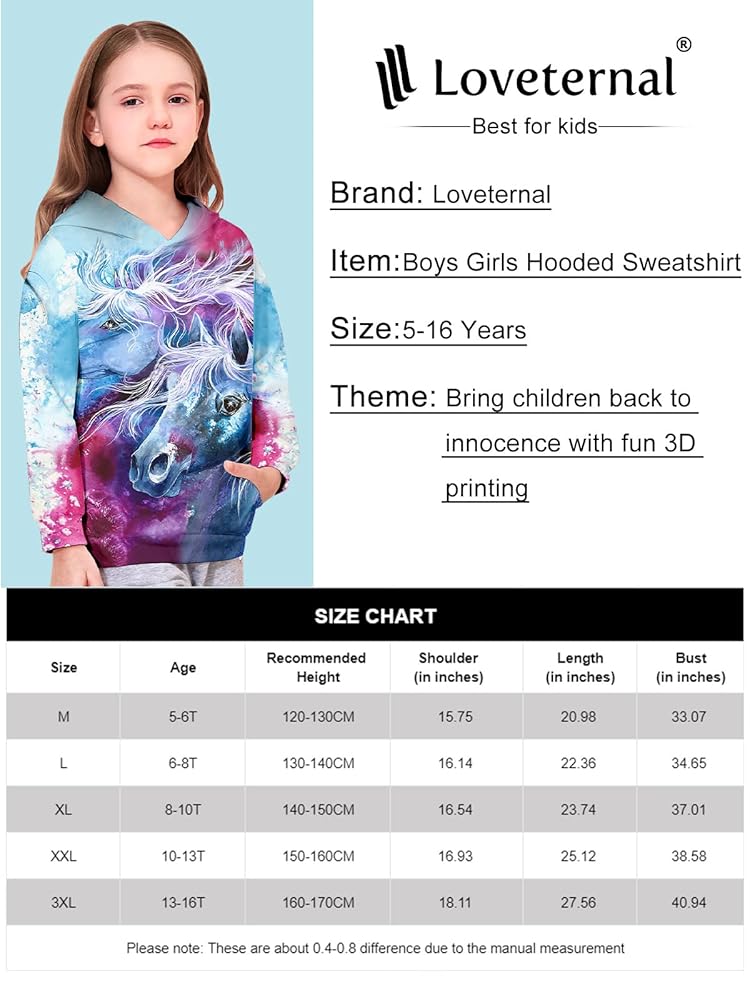 Amenxi Kinder Hoodies Mit 3D Tier Druck - Coole Sweatshirts Für Jungen & Mädchen (4-16 Jahre)