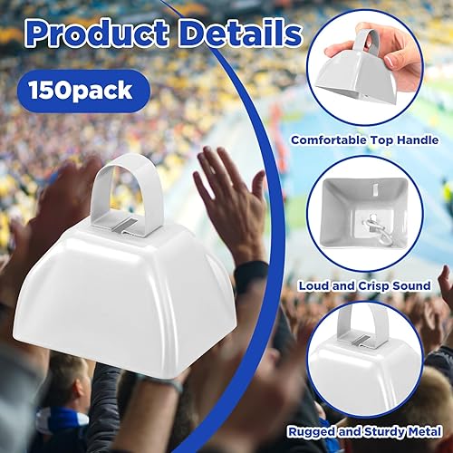 Miniatura 3 de Zhengmy 150 cencerros de metal ruidosos con asas de 3 pulgadas, campanas pequeñas de percusión para eventos deportivos, bodas, fiestas de