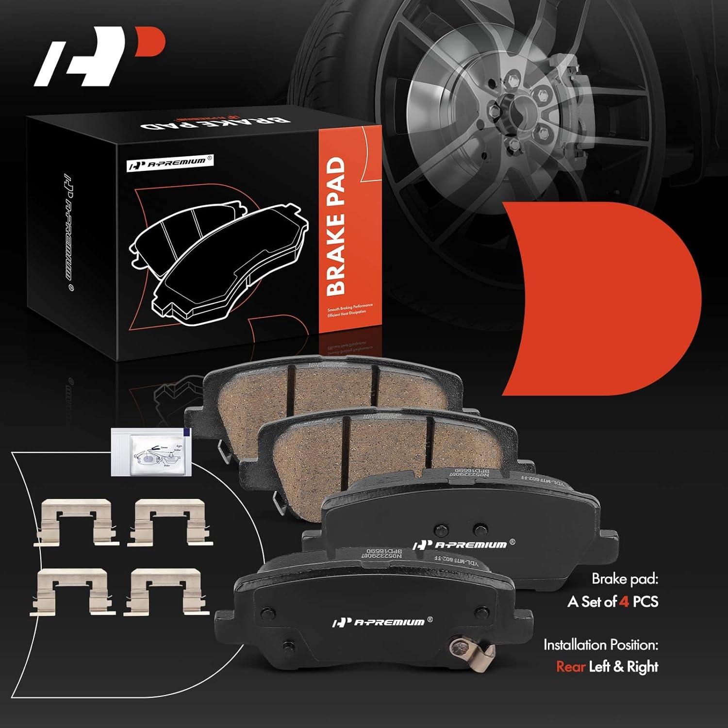 A-Premium Rear Ceramic Brake Pads Set Compatible with Cadillac CTS 2014-2019, ATS 2013-2019, 4-Pack