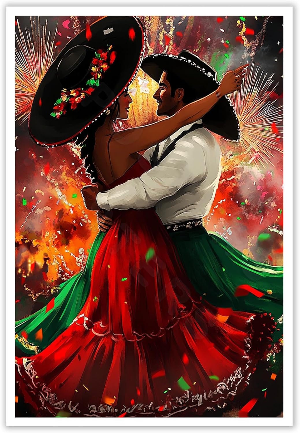 Vintage Mexican Dance Canvas Wall Art – Vibrant Baile Folklorico Print Posters for Home Bathroom Office and Apartment Decor 24X36 in Unframed