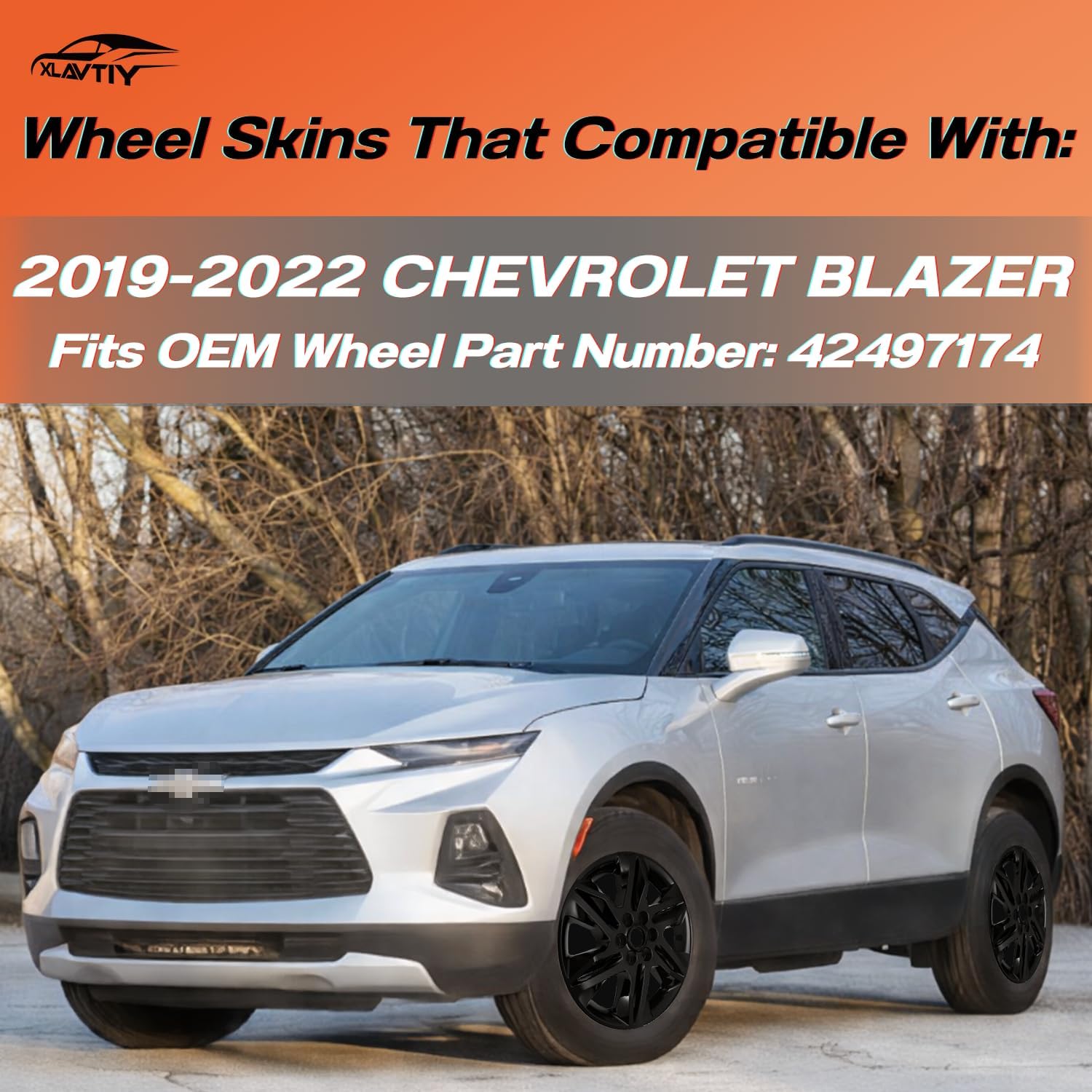 18 Inch Wheel Skins Compatible with 2019-2022 Chevrolet Blazer L & LT Factory Alloy Wheels, Glossy Black, Easy Snap-On Wheel Covers, Set of 4