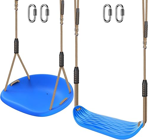 Miniatura 8 de SELEWARE Paquete de 2 asientos de columpio de plástico resistente con cuerda ajustable y conexión rápida, accesorios de repuesto para niños y