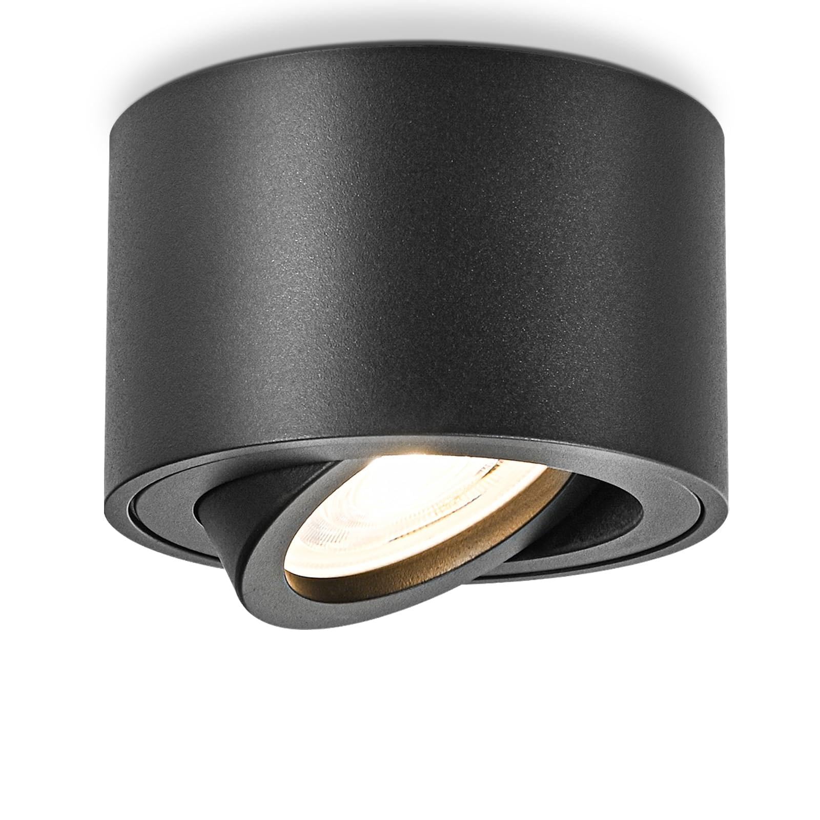 YindaLux 3CCT LED Aufbauspot Schwarz - Extra Flach & 30° Schwenkbar Spots Deckenleuchte - Ø80x50mm - Decke inkl. 5W 500LM Dimmbar LED Modul 230V - Deckenspots, Deckenstrahler Aufbaustrahler
