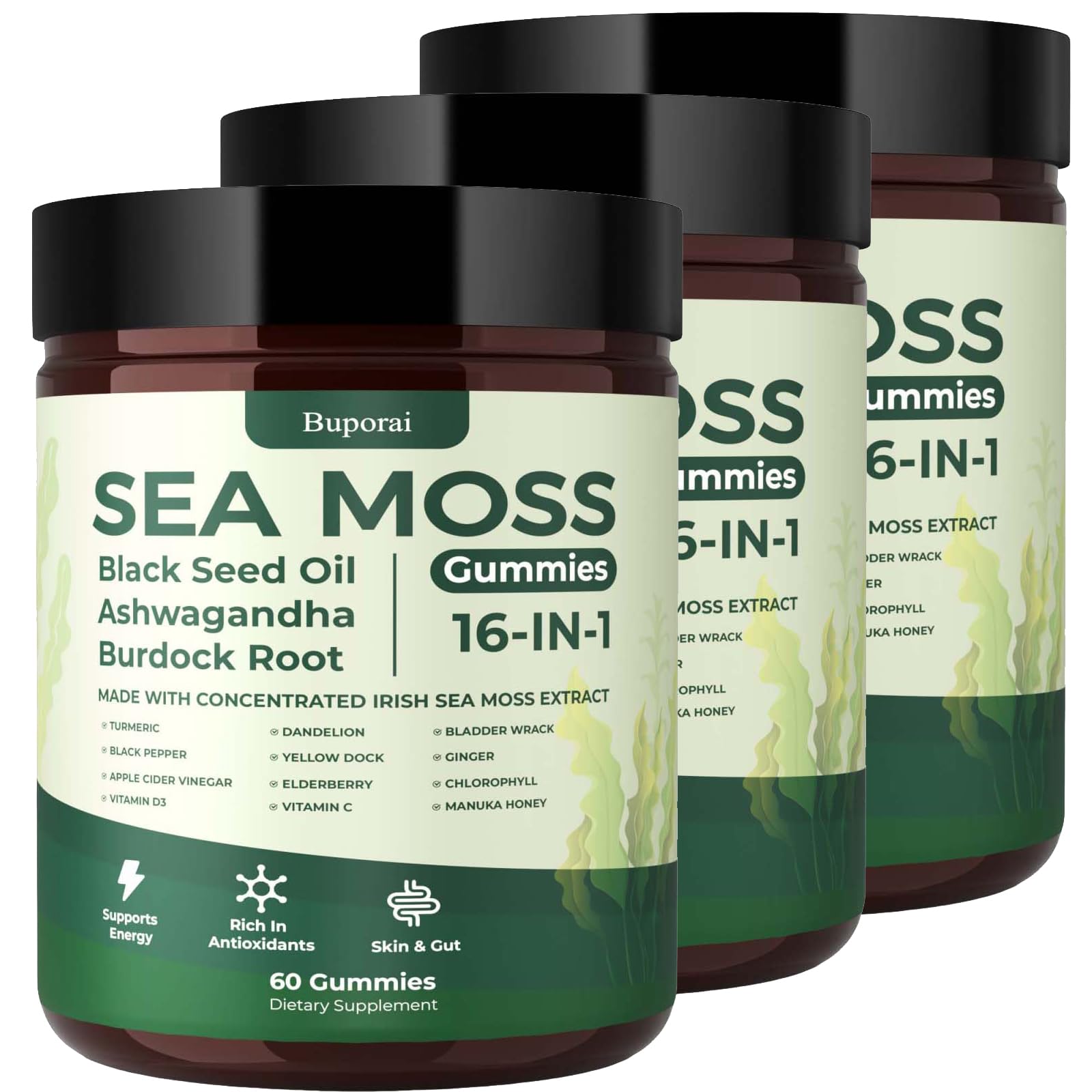 Sea Moss Gummies 16-in-1, Black Seed Oil Ashwagandha Turmeric Bladder Wrack Vitamin C Vitamin D3 Elderberry Manuka Dandelion Yellow Dock Apple Cider Vinegar for Men & Women — Amazon image 9