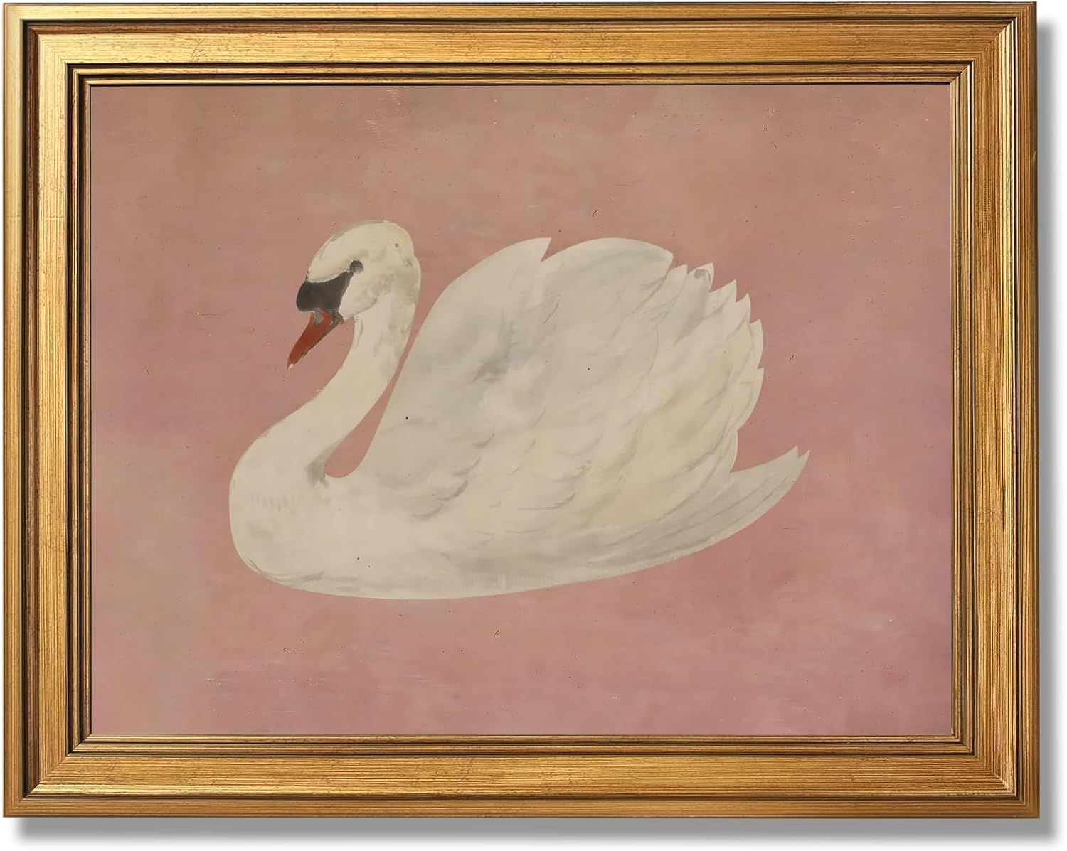 Licpach Vintage White Swan Wall Art Neutral Nature Wildlife Poster Antique Animal Canvas Print Elegant Moody Bird Painting Rustic Farmhouse Pink Wall Decor for Bedroom Bathroom 12X16inch Golden Frame