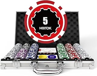HEITOK Poker Koffer 300 Chips Set – 11,5g Pokerchips mit Wertaufdruck, Alu-Koffer, Karten, Würfel & Button