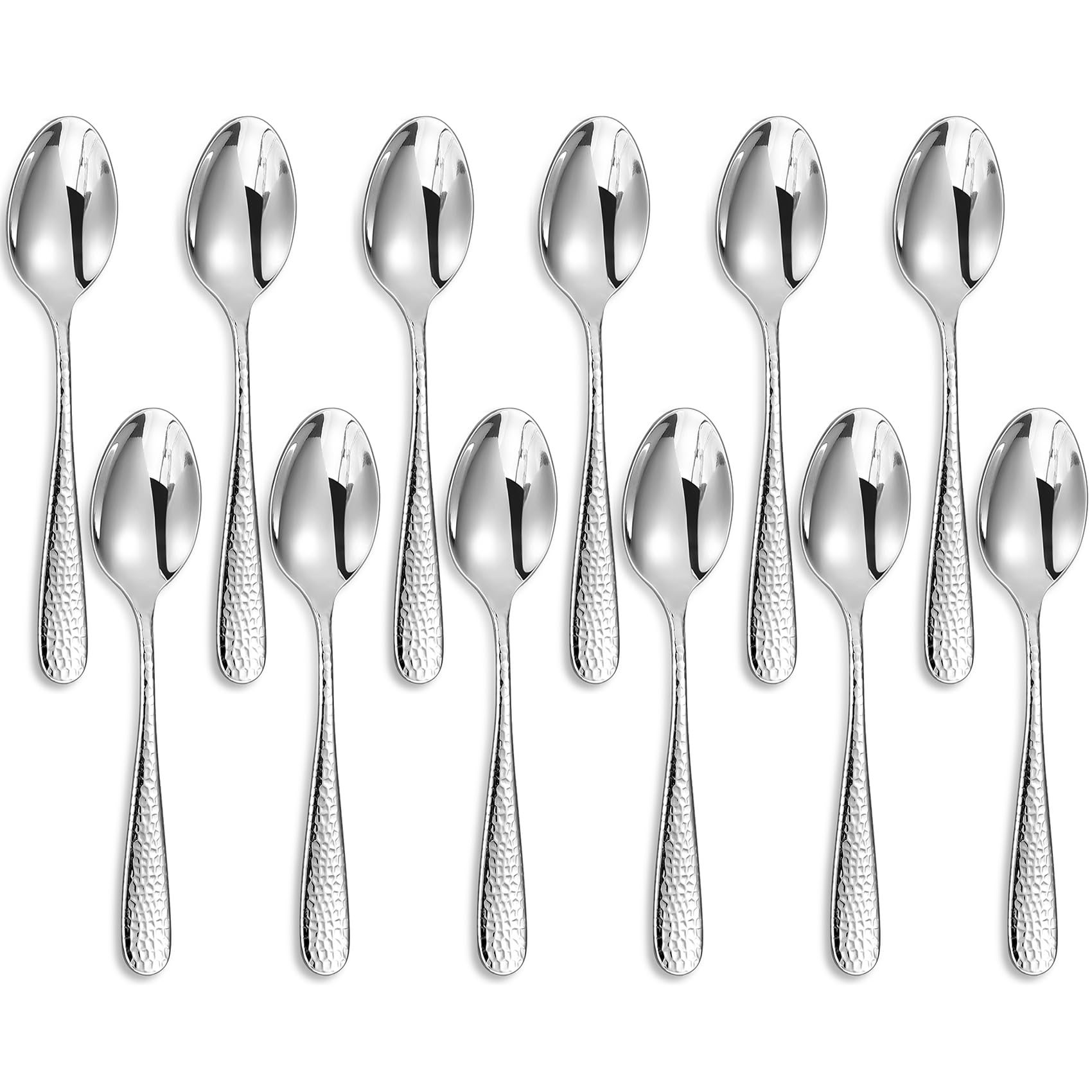KEAWELL Premium Louise Hammered Small Spoons, 18/10 Stainless Steel, 5.6-Inch Mini Coffee & Dessert Spoon Set, Brightly Mirror Polished, Set of 12,