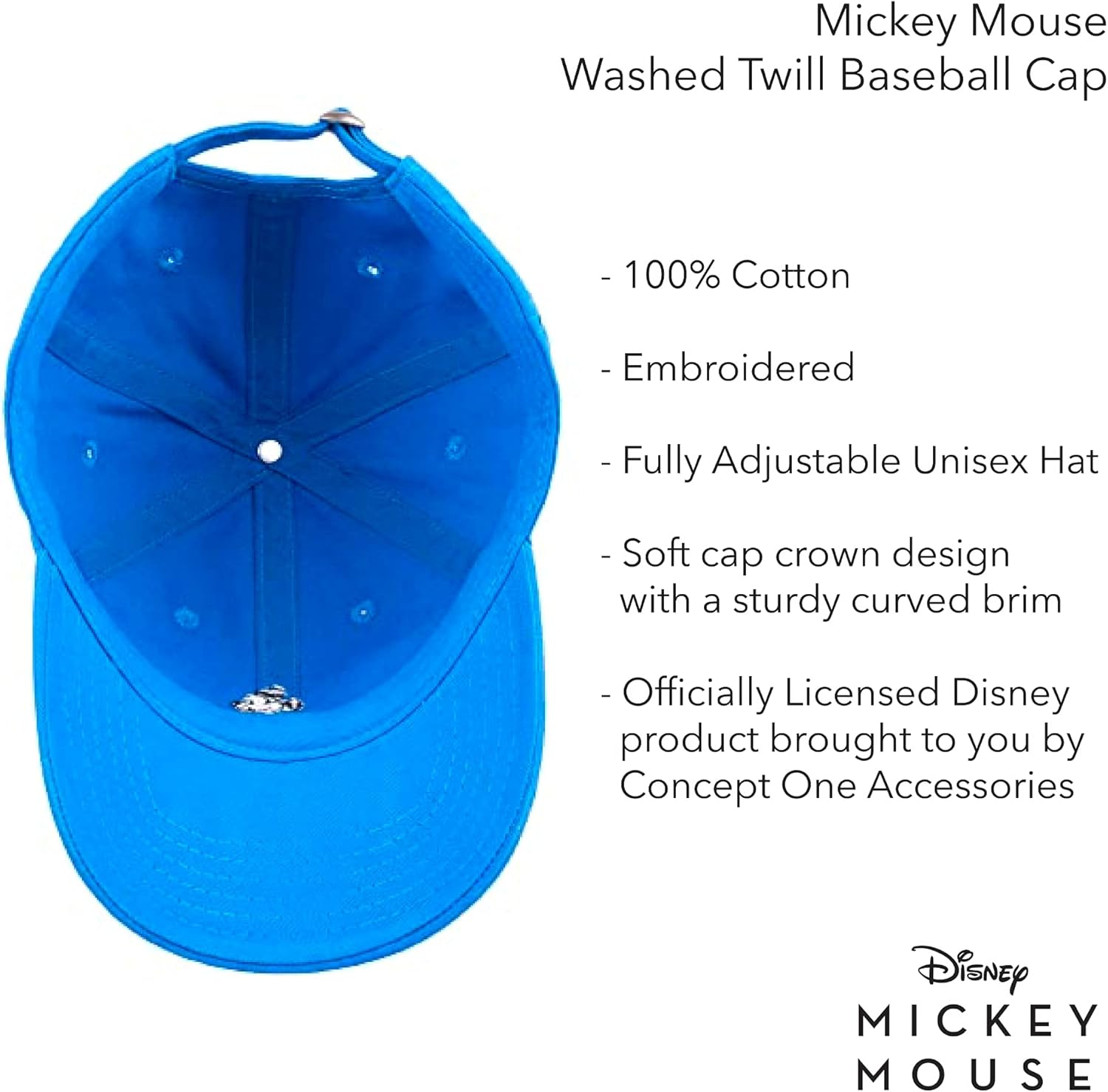 Disney Mickey Mouse Baseball Hat, Washed Twill Cotton Adjustable Dad Cap - Image 6