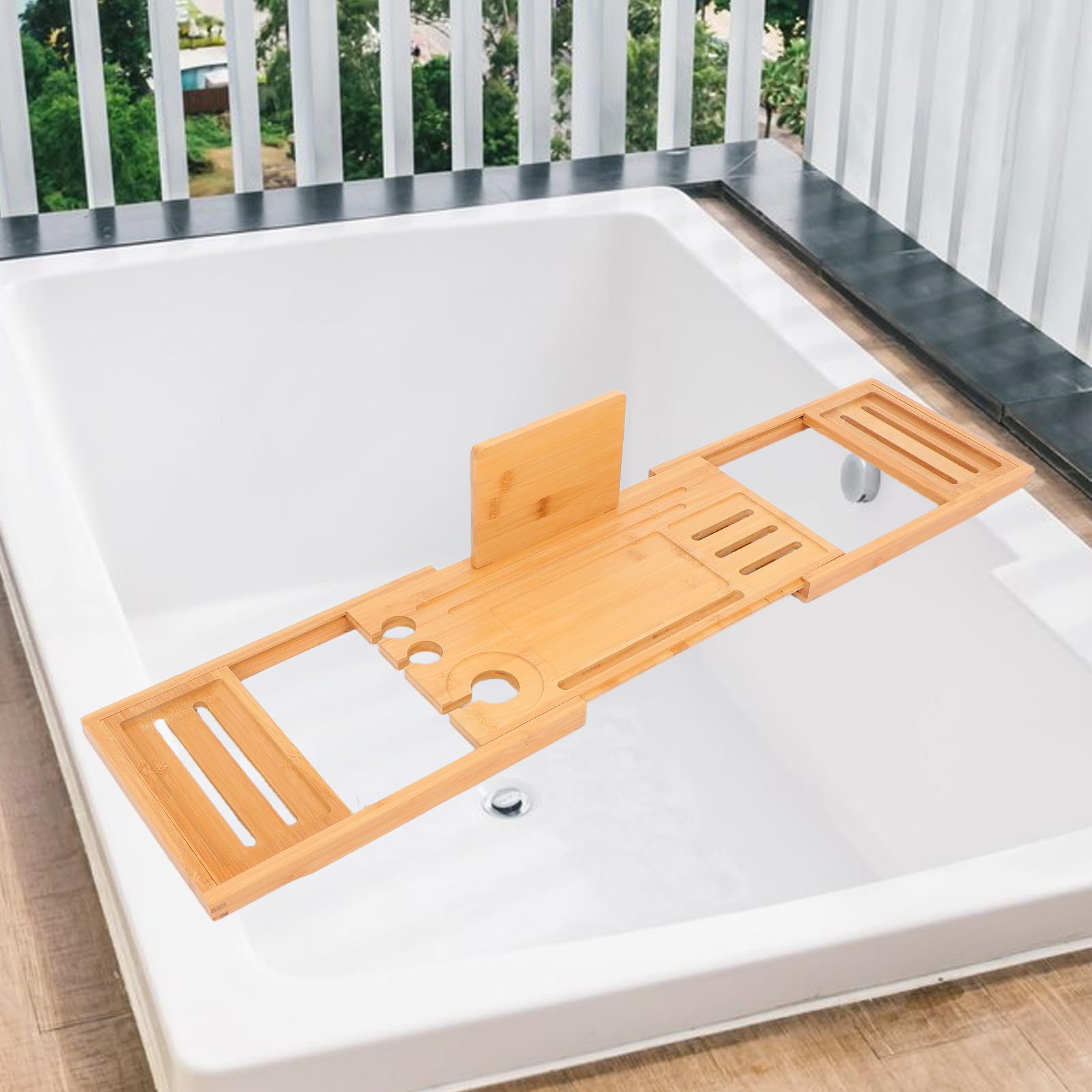 Toyvian Bandeja Extensible Modernos y Elegantes Diseño Ajustable para Bañera de Bambú y Resistente al Agua, Organizador Versátil para Accesorios de Baño