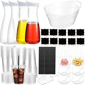 57 Pcs Mimosa Bar Supplies with Acrylic Ice Bucket, Plastic Carafe, Cups, Bowls, Spoons, Tongs, and Chalkboards for Summer Parties