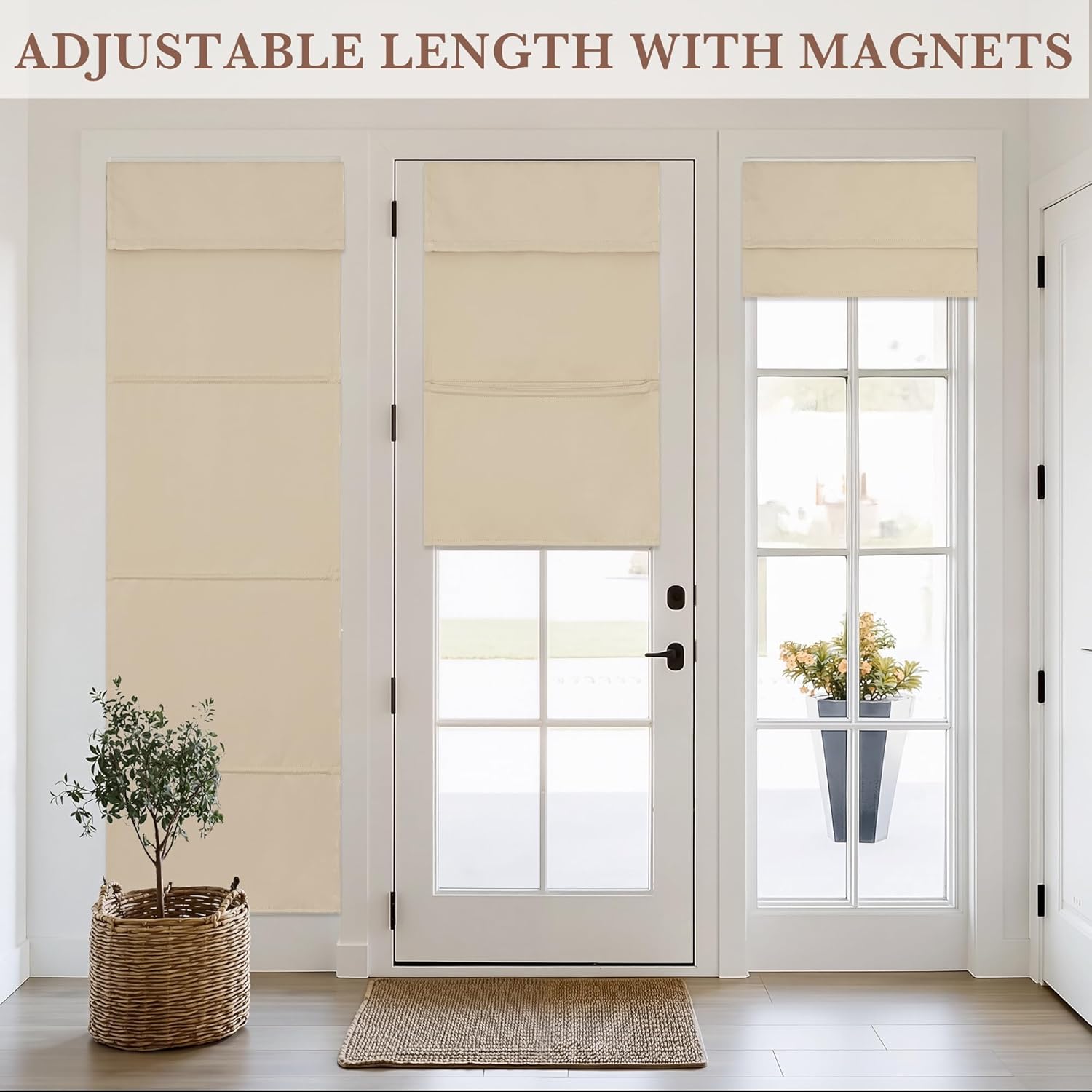 RYB HOME Magnetic Blackout French Door Curtain for Door Window, Thermal Insulated & Privacy Assured Doorway Curtain for Bedroom/Bathroom, Adhesive Window Drapes No Drill, W26 x L69, Beige, 1 Panel
